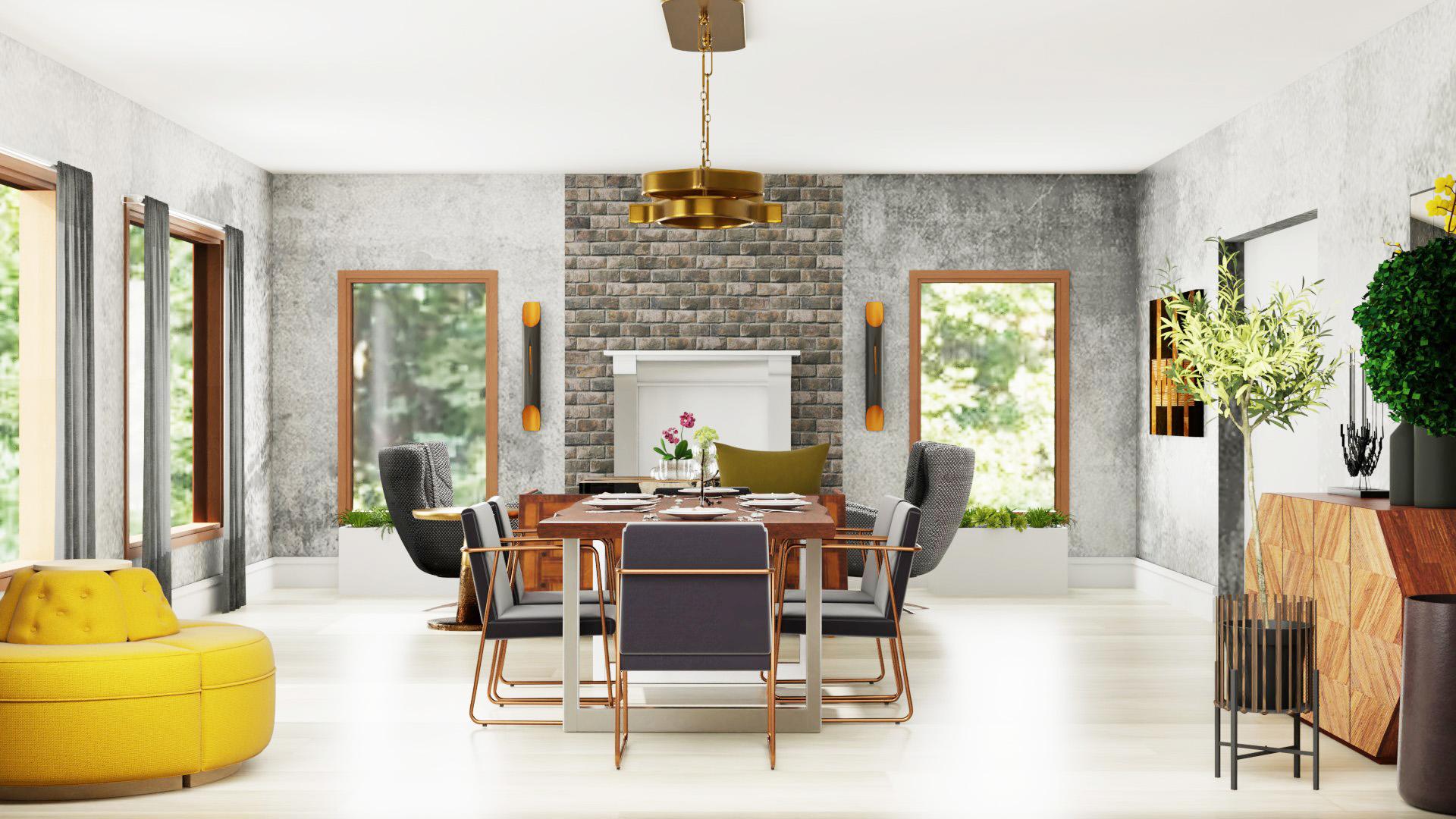 Industrial Glam Room With Yellow Accents