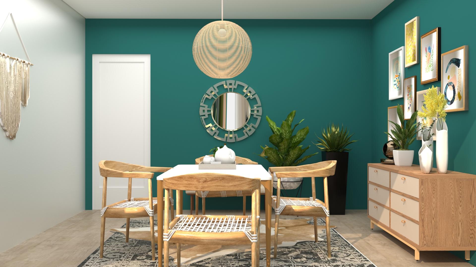 Bold Accents + Neutral Wood: Mid-Century Eclectic Dining Room