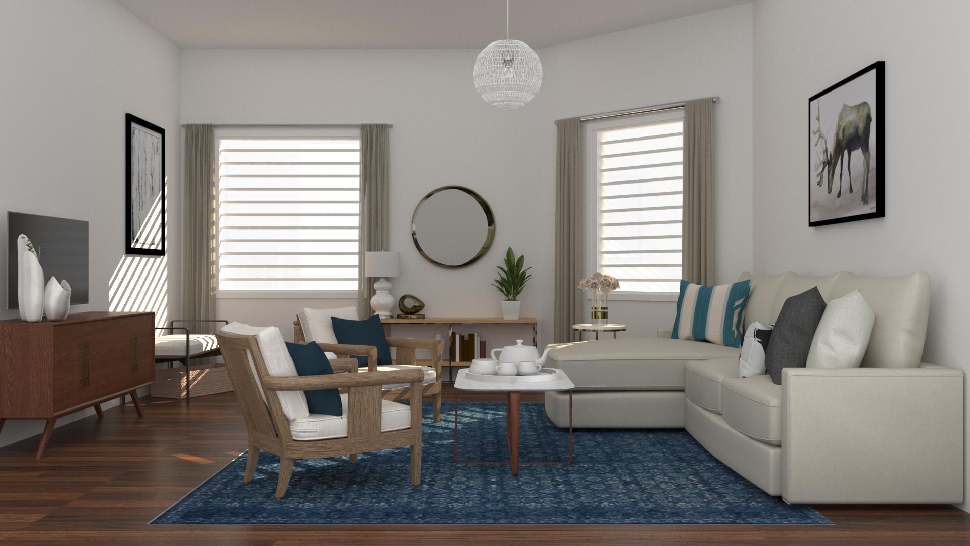 Conversational Layout-Mid-Century Rustic Living Room