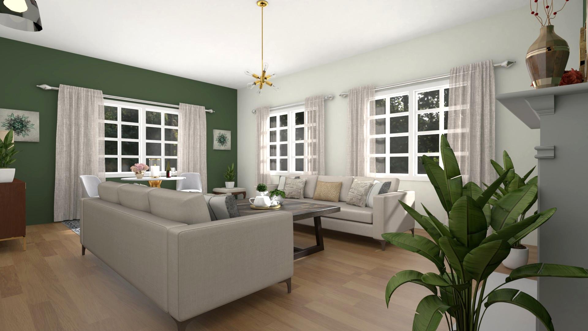 An Elegant Farmhouse Living Room with a Fireplace