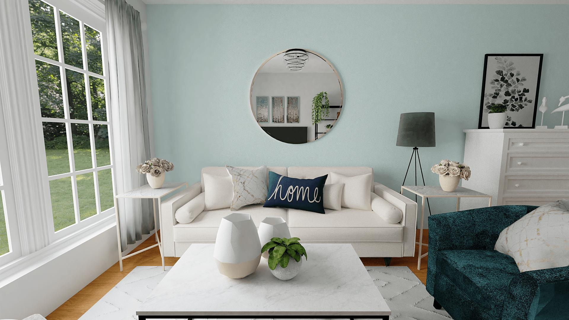 Aqua Accents: Urban Coastal Living Room