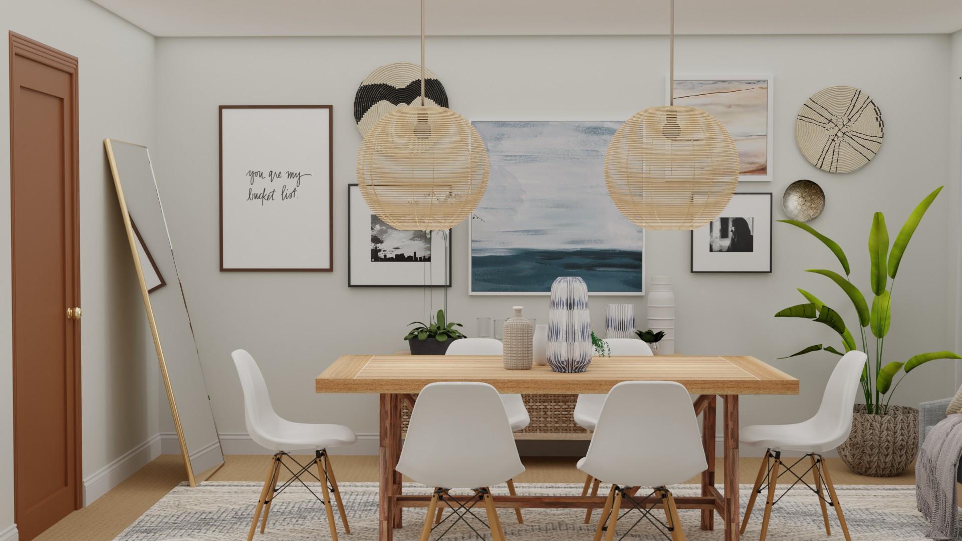 Delicate Pieces with Statement Lighting Dining Room: Boho Eclectic Dining Room