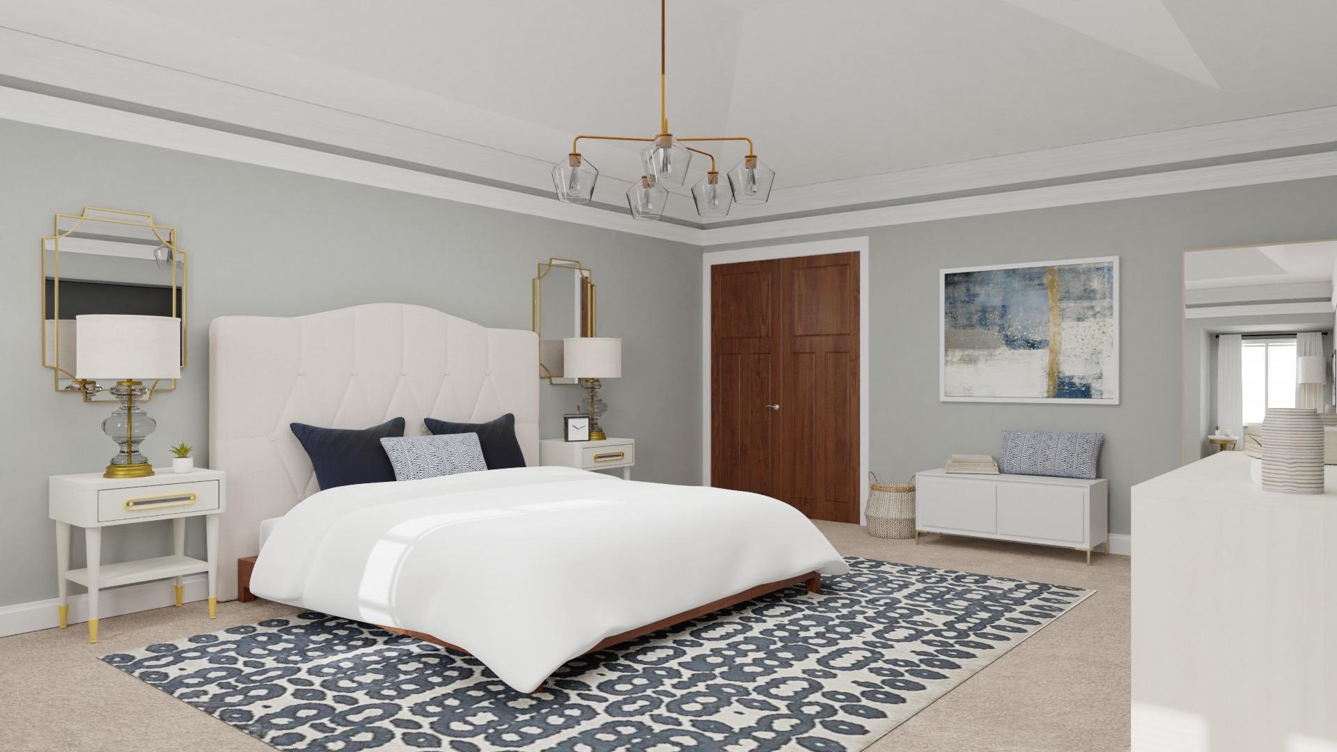 Statement Headboard: Glam Transitional Bedroom