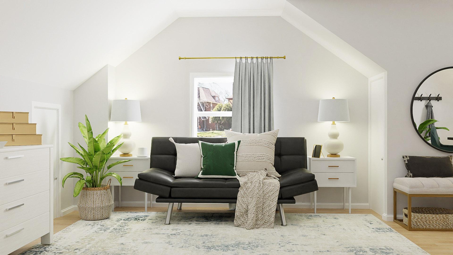 Guest Attic + Podcast Room:  Glam Transitional Guest Room