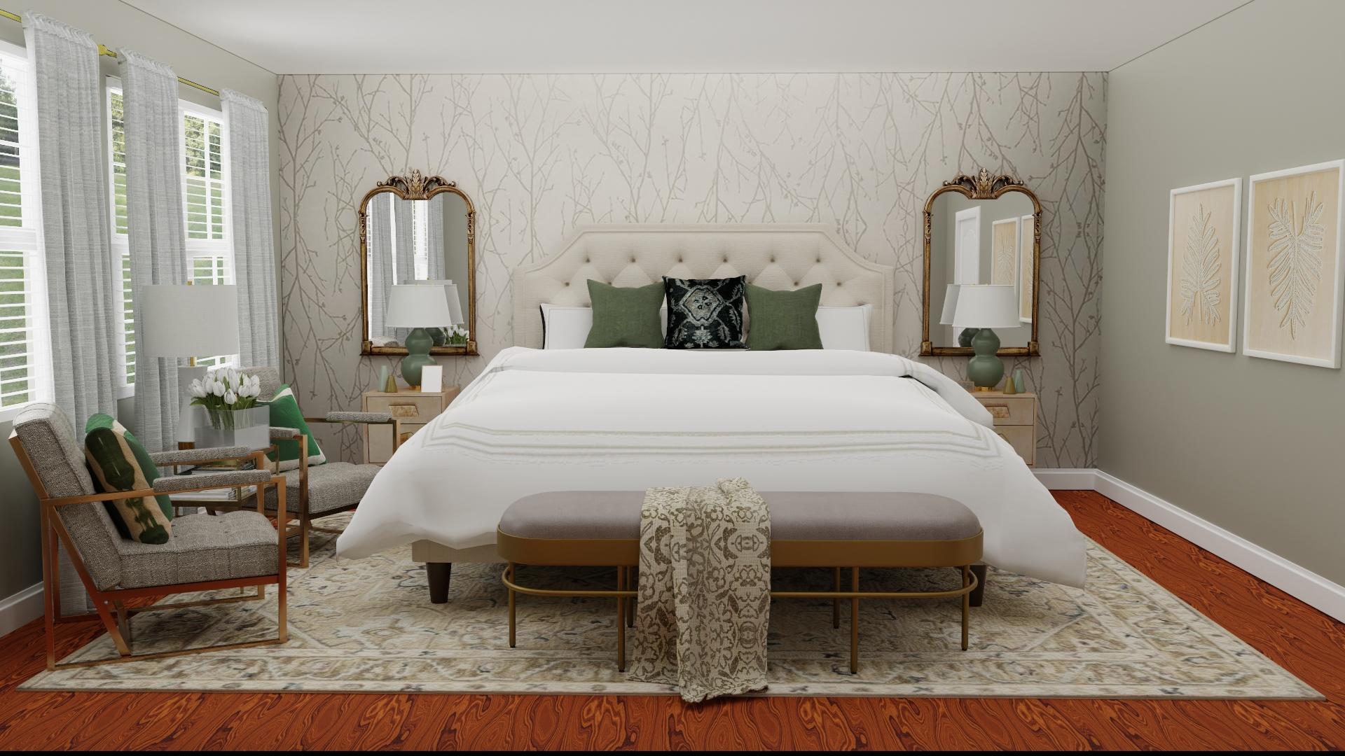 Statement Wallpaper: Glam Transitional Bedroom
