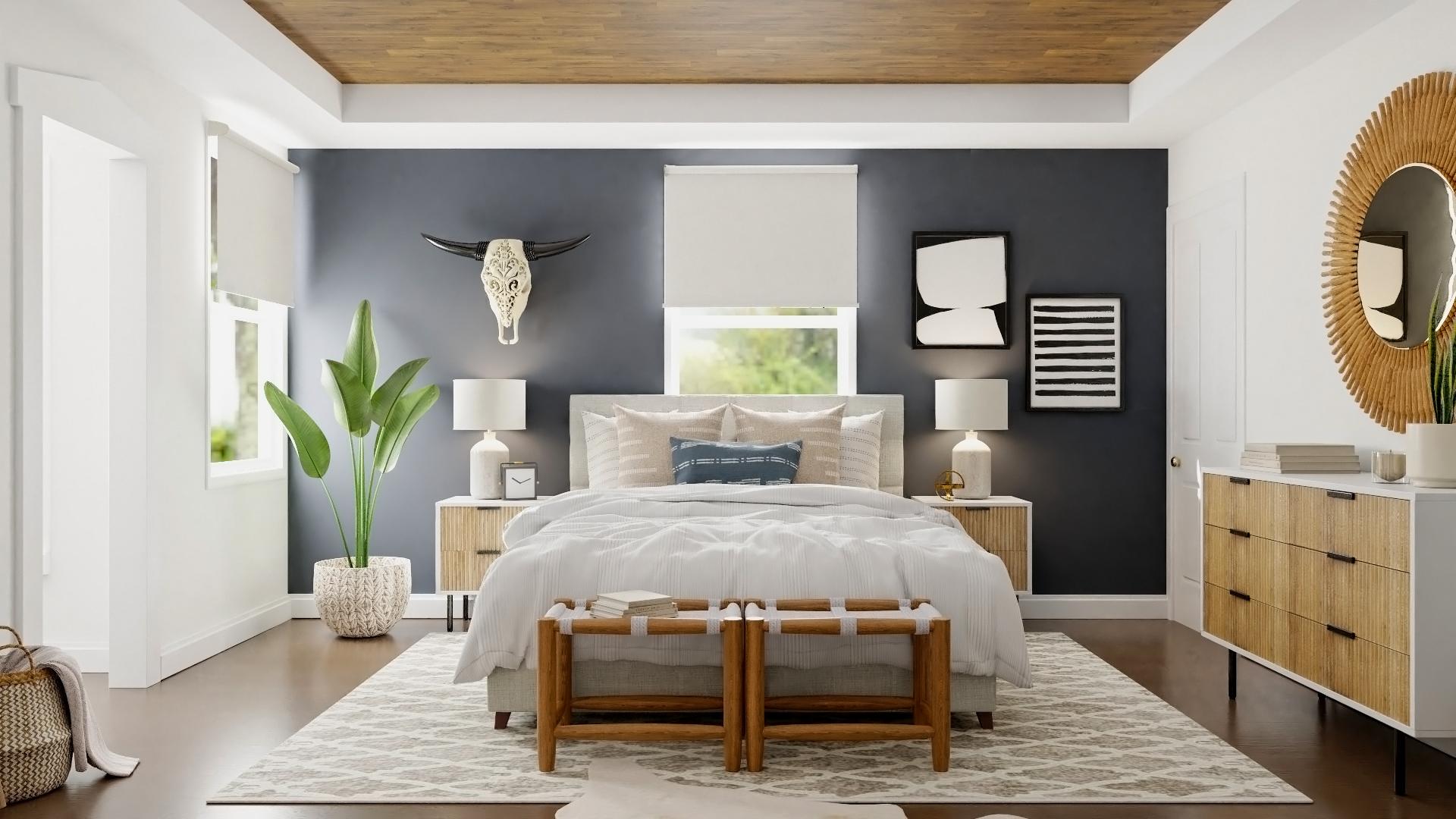 Warm Woods:  Mid Century Boho Bedroom