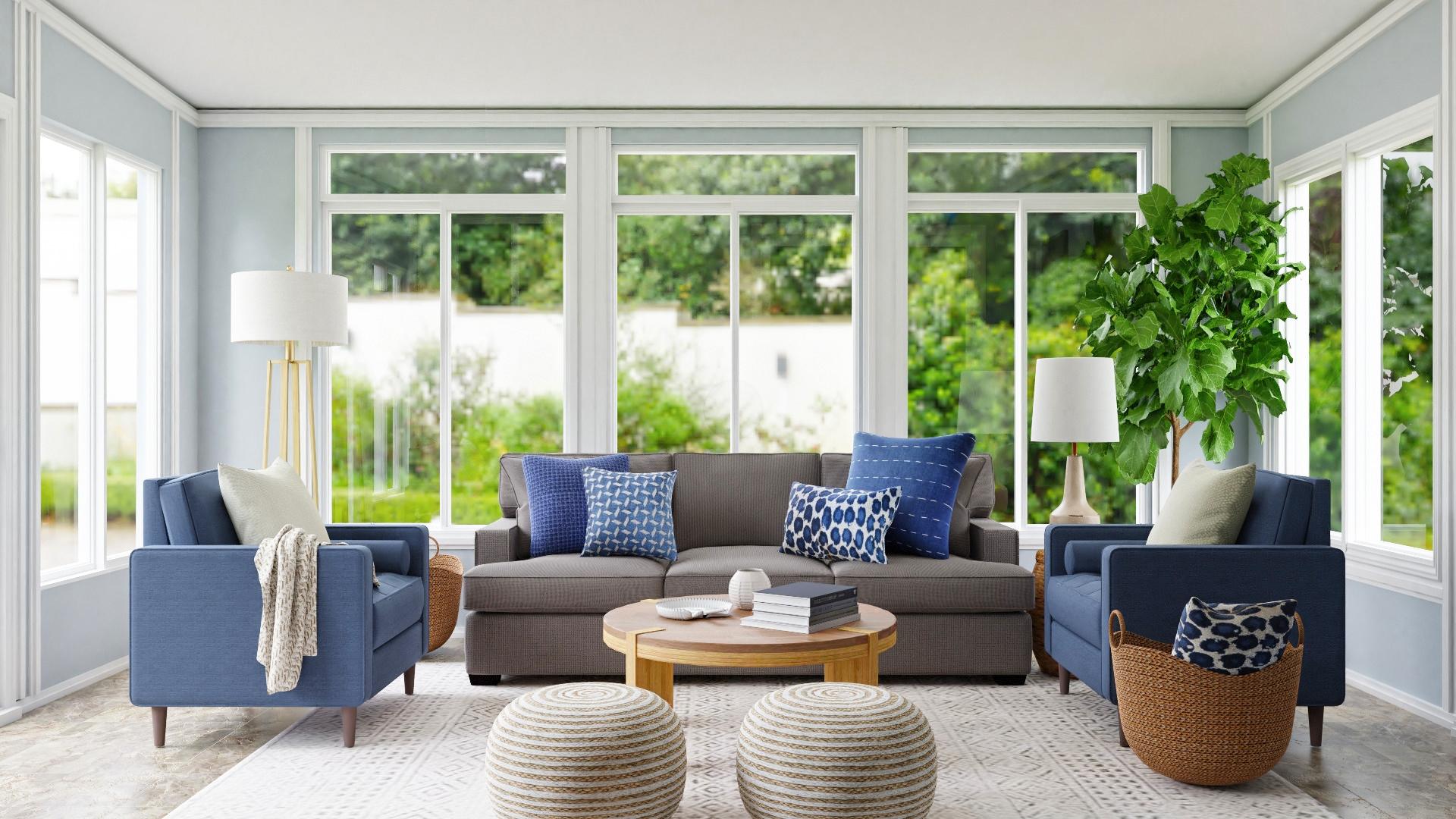 Sun Room:  Transitional Coastal Living Room