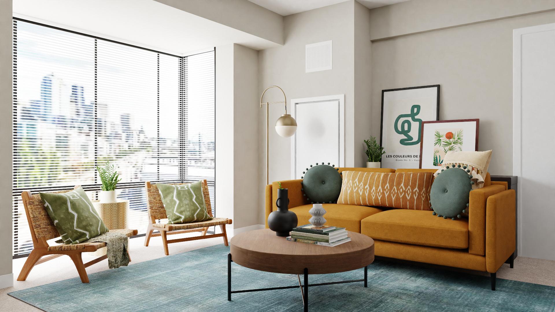 Bold & Sunny Mid-Century Living Room 