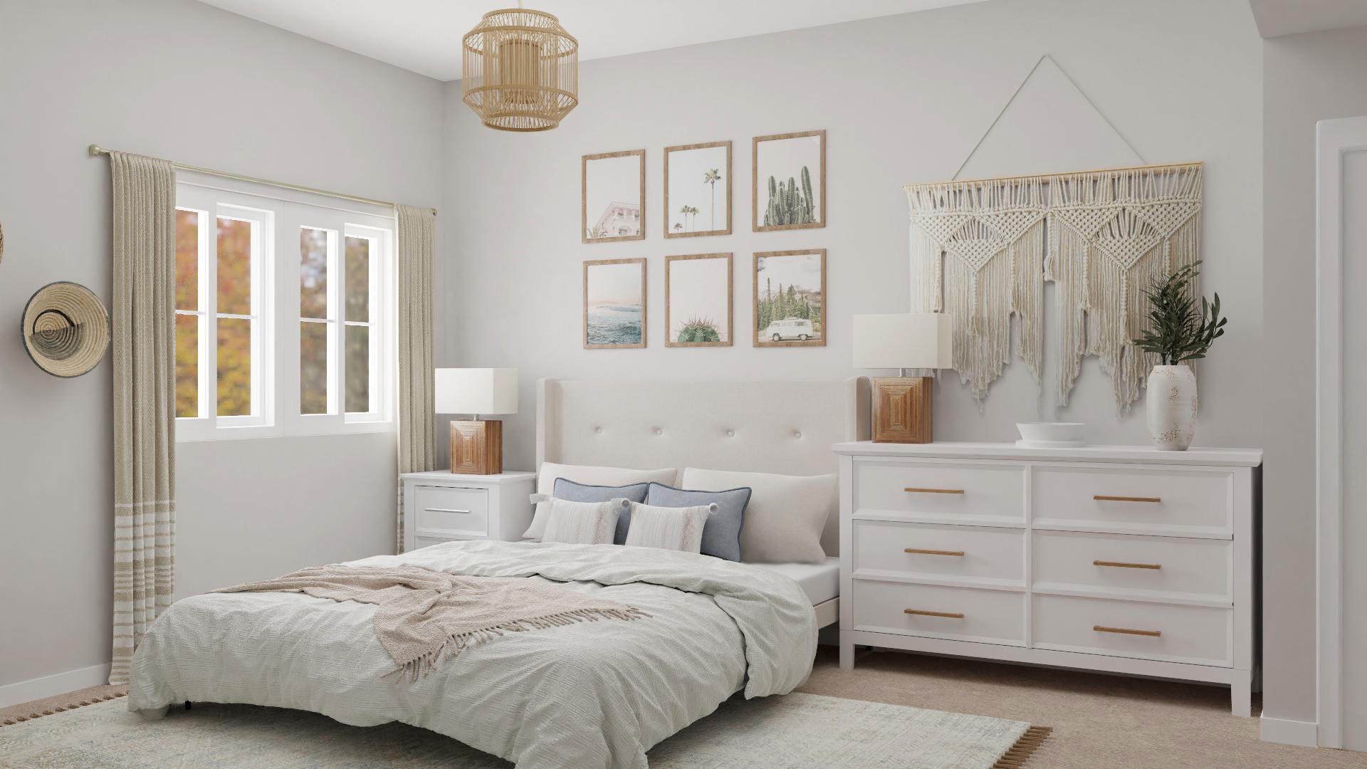 A Dreamy Bohemian Small Bedroom in Neutral Tones
