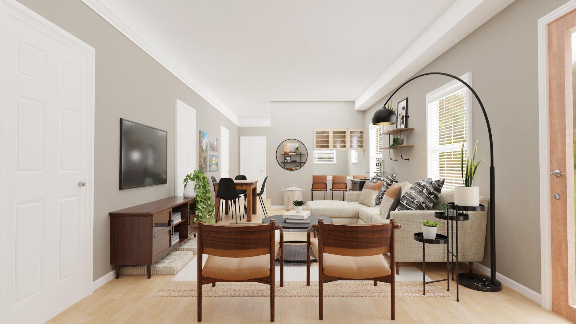 Multi-Functional Open Mid-Century Modern Living Room Space