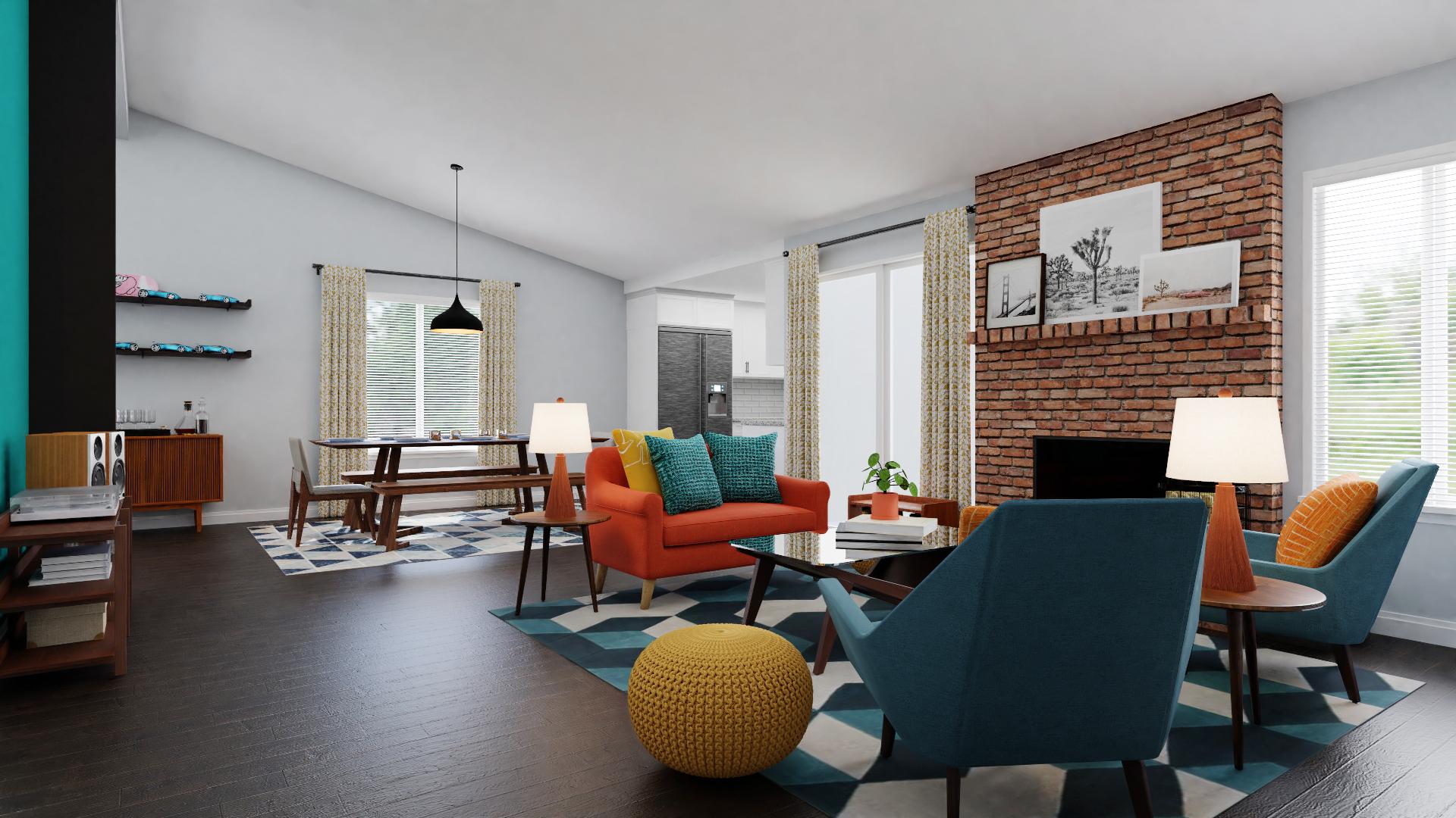 Vibrant Modern Mid-Century Living Room with Eclectic Touches