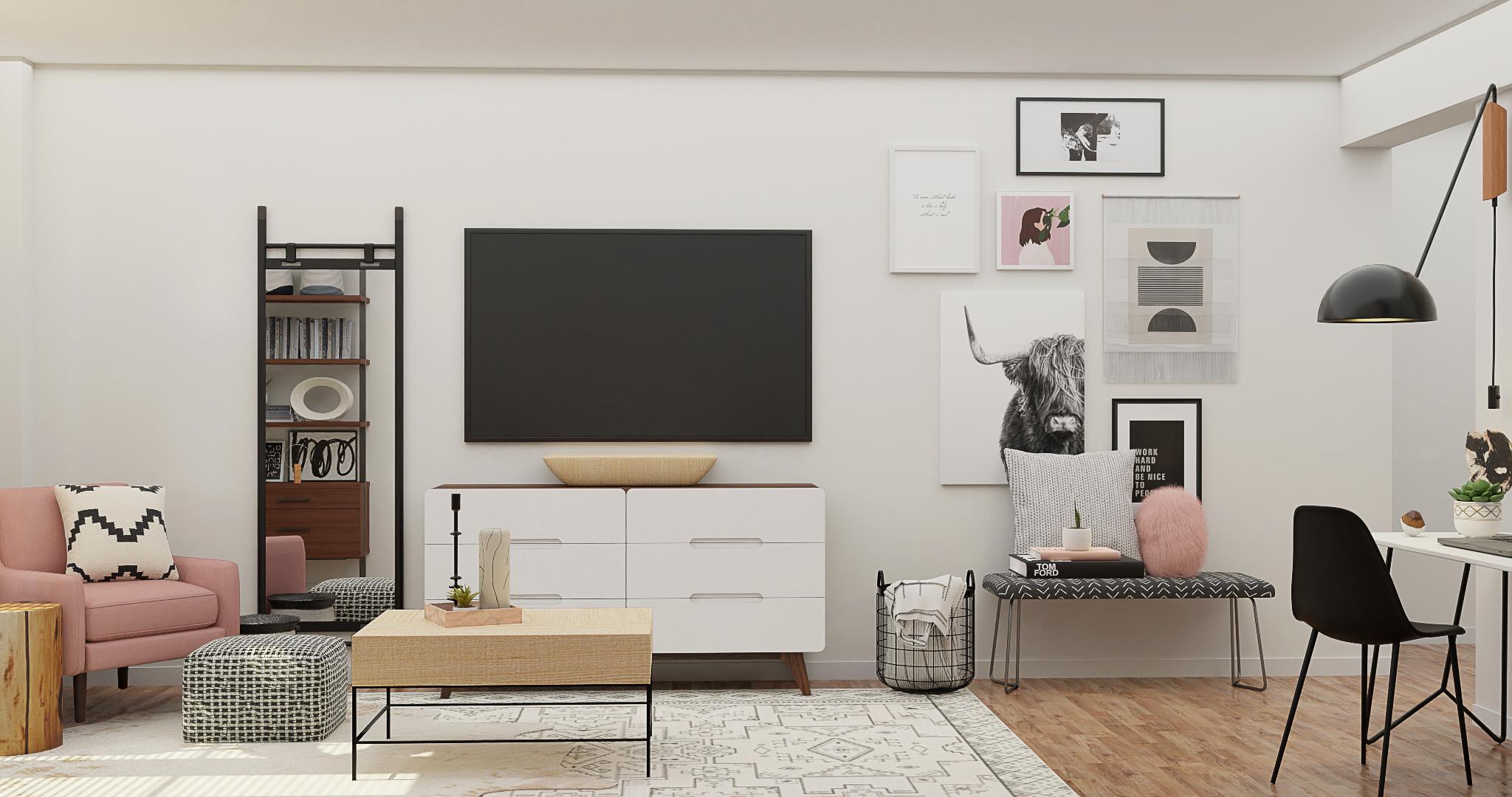 Multi-functional Glam Living Room with Eclectic Touches 