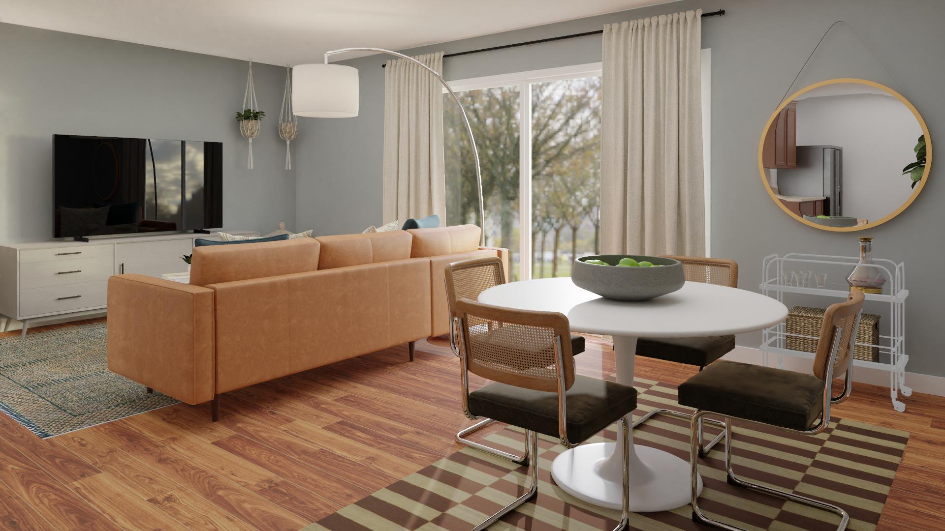Stylish Modern Mid-Century Open Living and Dining Space