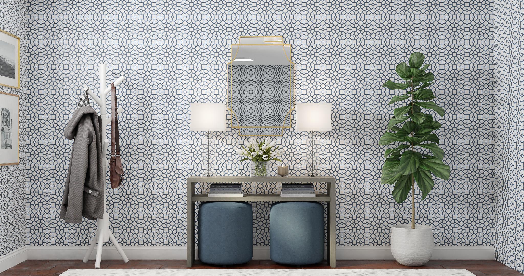 Black & White Modern Entryway With Stencil Glam