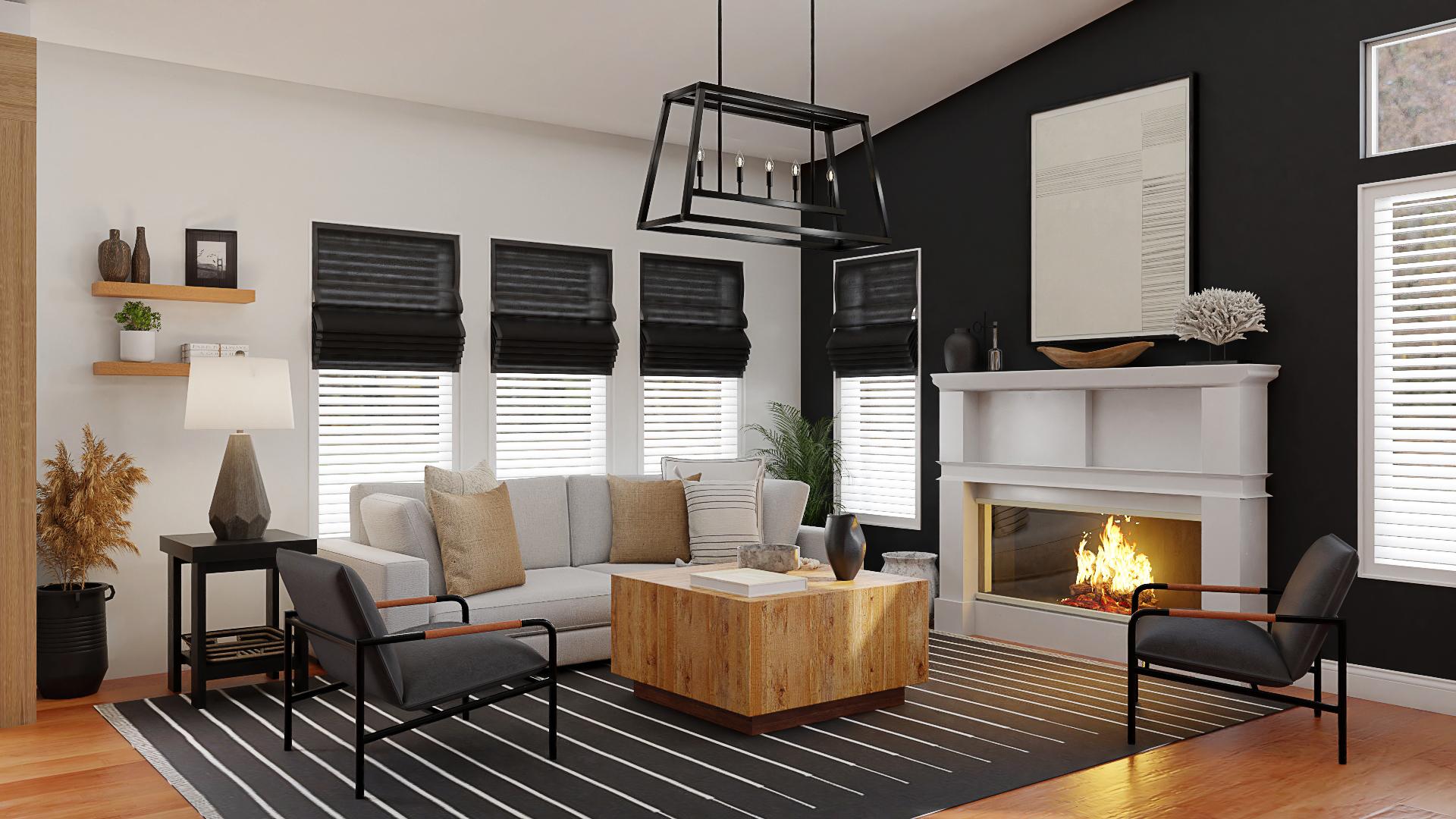 Black Accent Wall: Seaside Coastal Urban Living Room