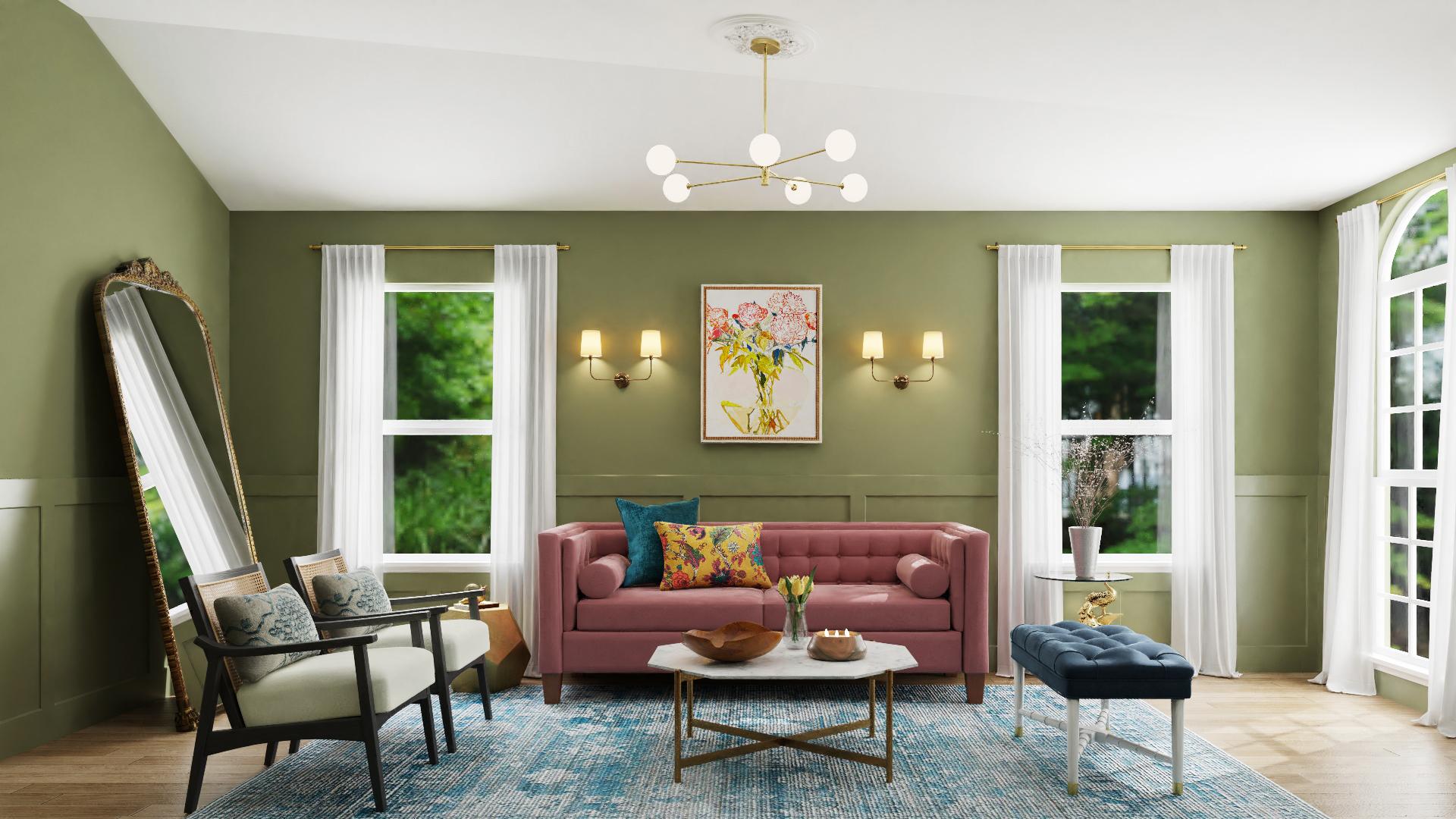 A Primrose Mirror Dominates This Eclectic Living Room