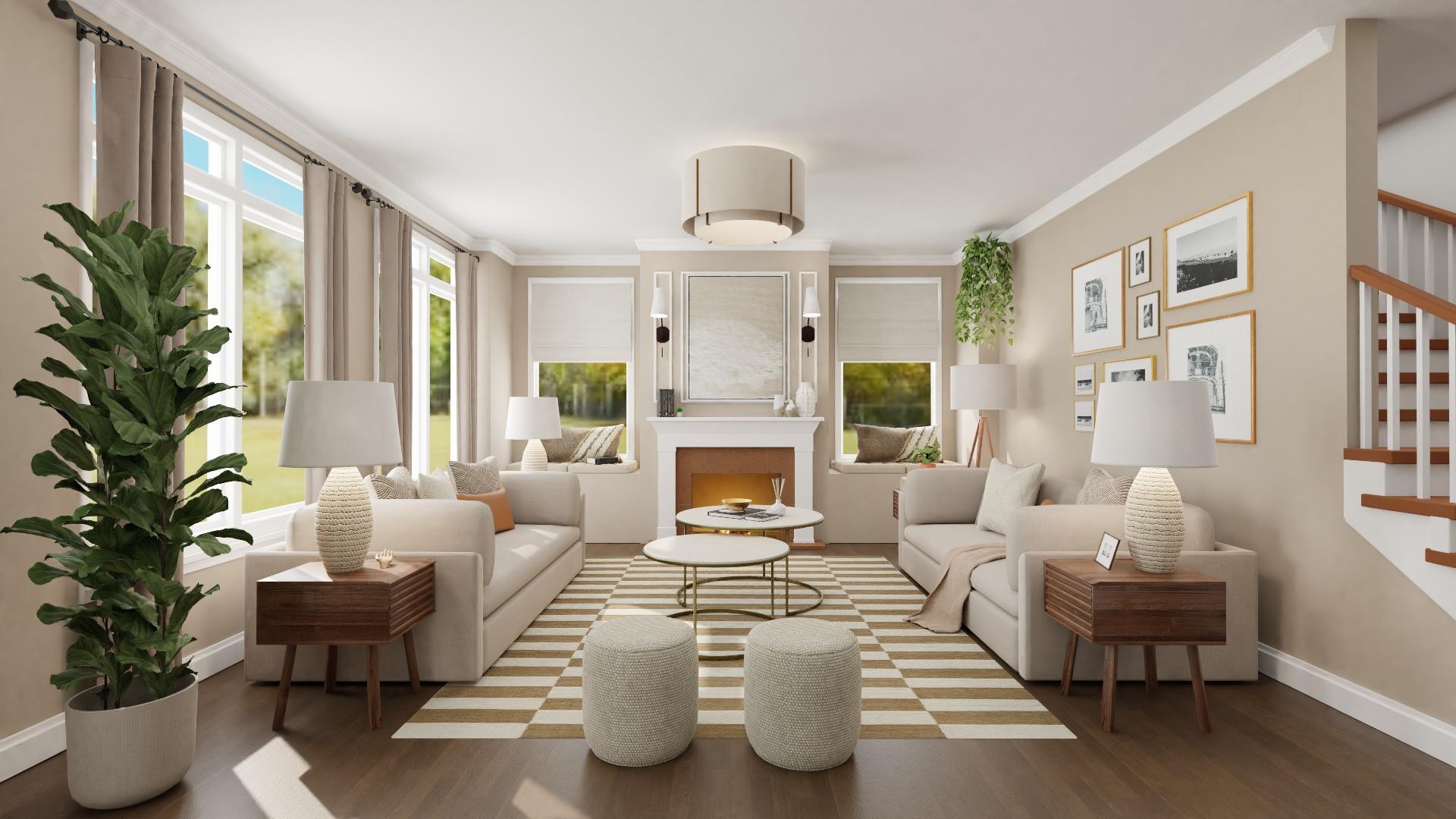 Accent Fireplace: Neutral Modern Living Room