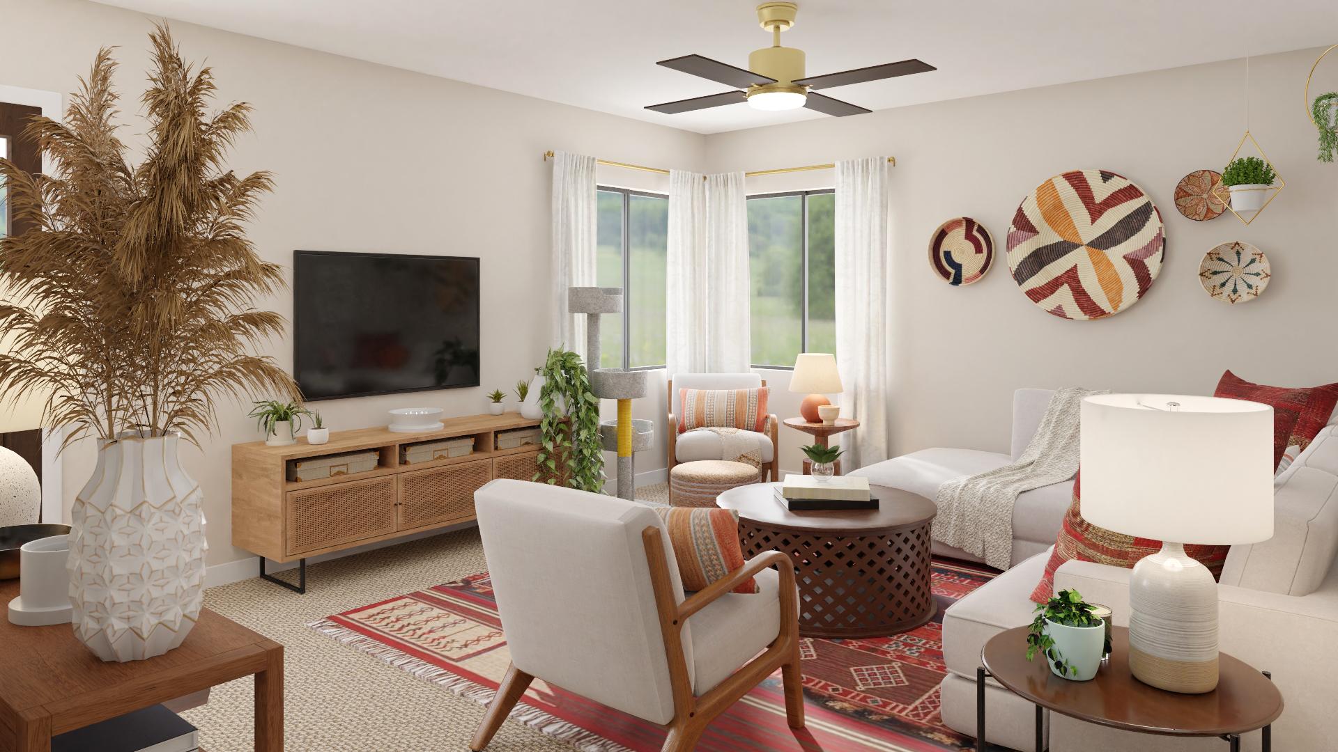 Patterned Rug: Rustic Boho Living Room