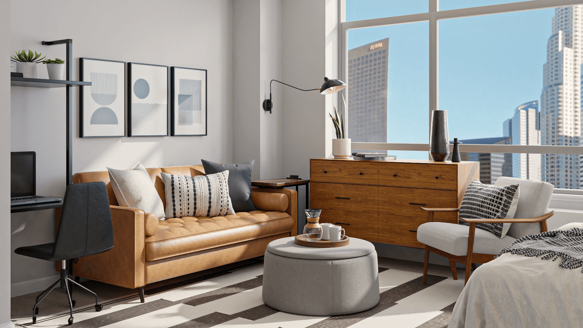 Trendy and Modern Mid-Century Studio Fit For A Bachelor