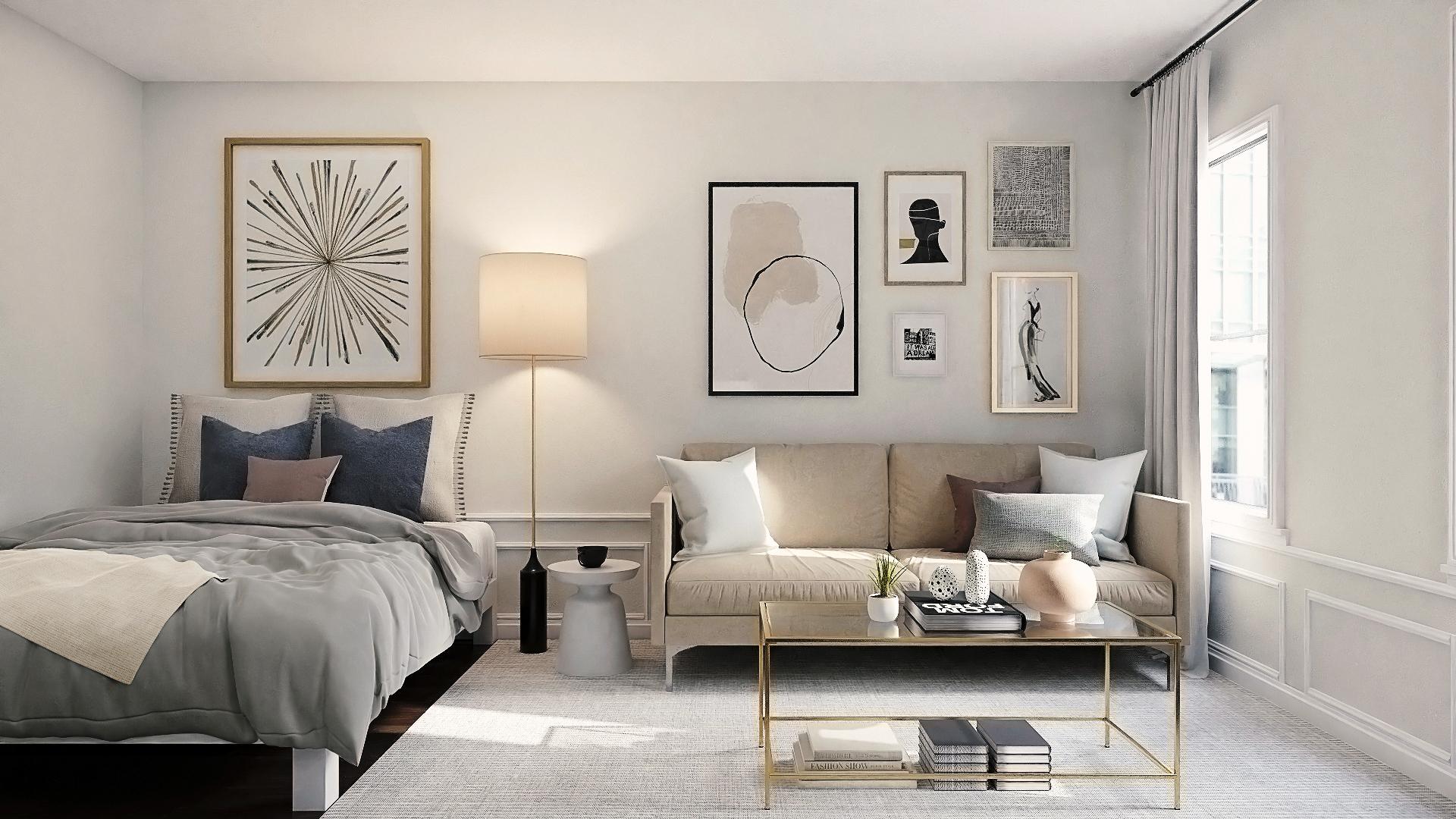 A Modern Glam Studio With A Monochrome Gallery Wall
