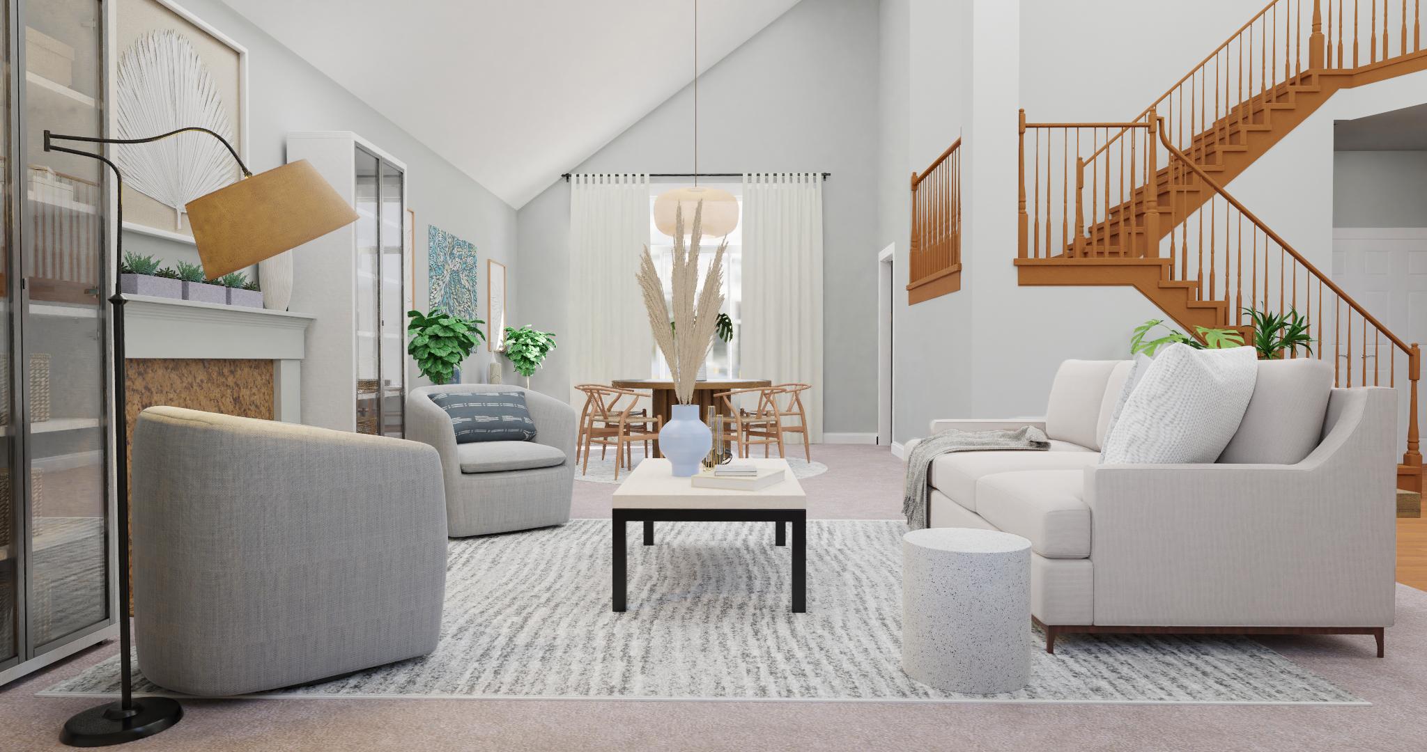 A Feline-friendly Modern Coastal Living and Dining Room