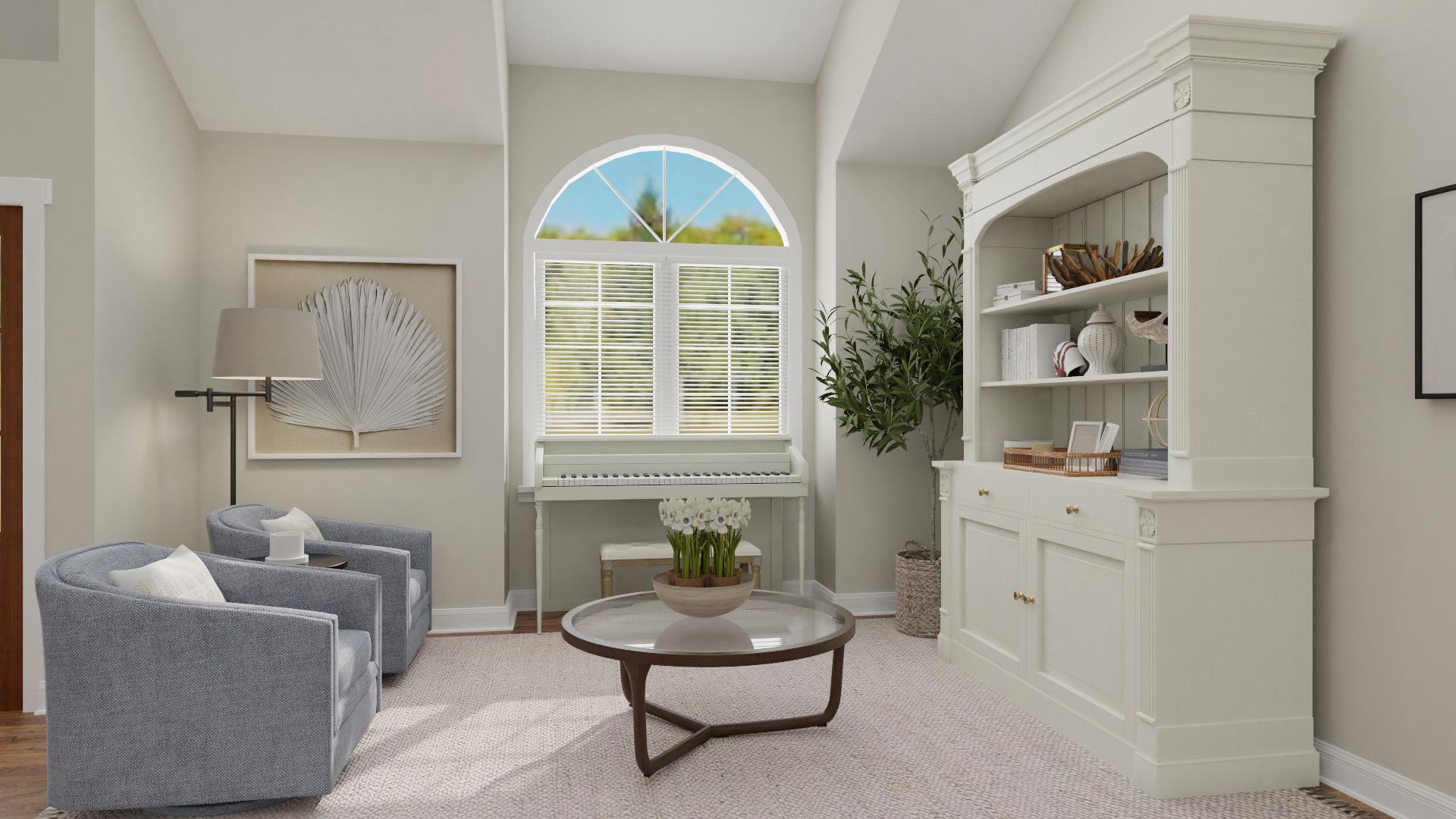 Shades of Blue Melody Through This Transitional Coastal Living Room