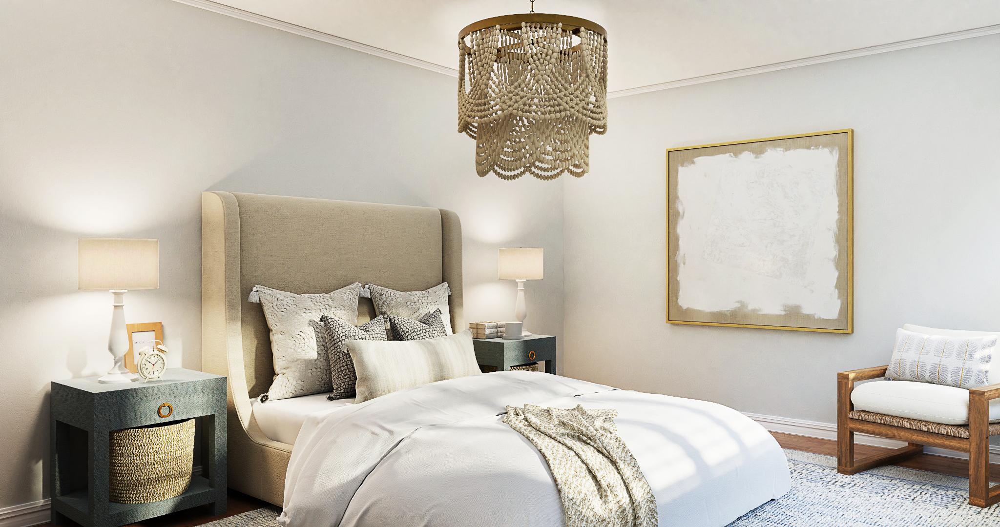 Wooden Bead Chandelier: A Transitional Coastal Bedroom