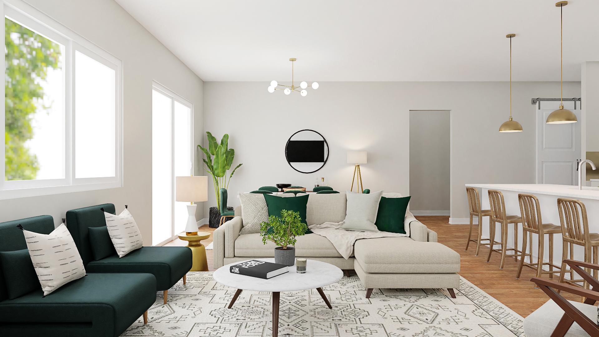 Modern Glam Living Room With Emerald Tones