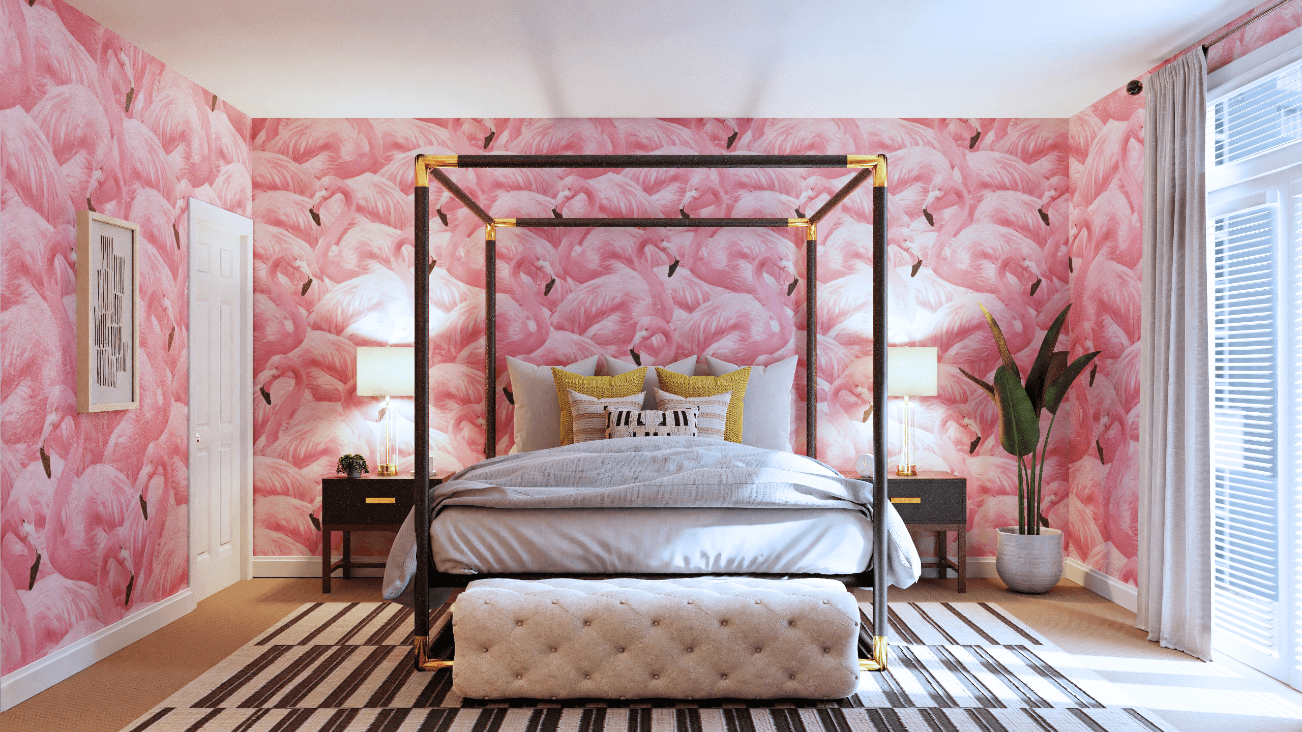 A Flamingo Fantasy In This Eclectic Glam Bedroom