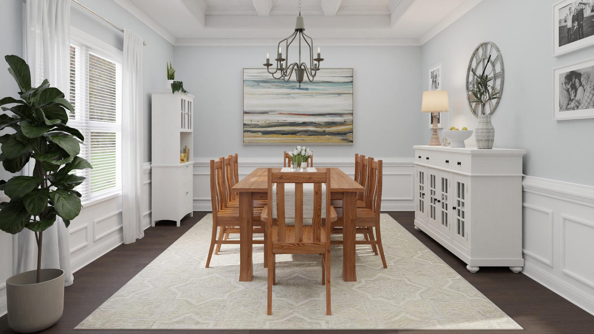 A Farmhouse Dining Room In Earthy Tones
