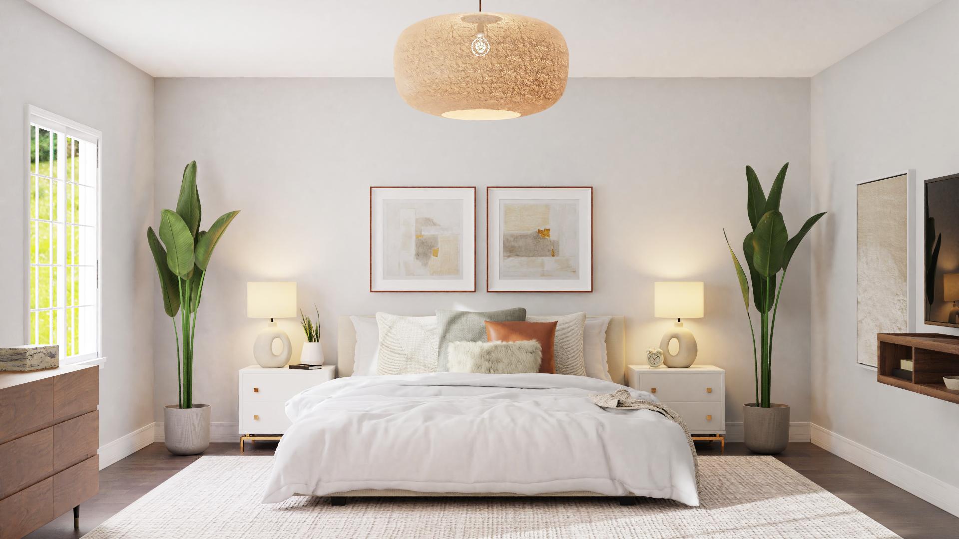Paper Pendant Chandelier: Modern Bohemian Bedroom 