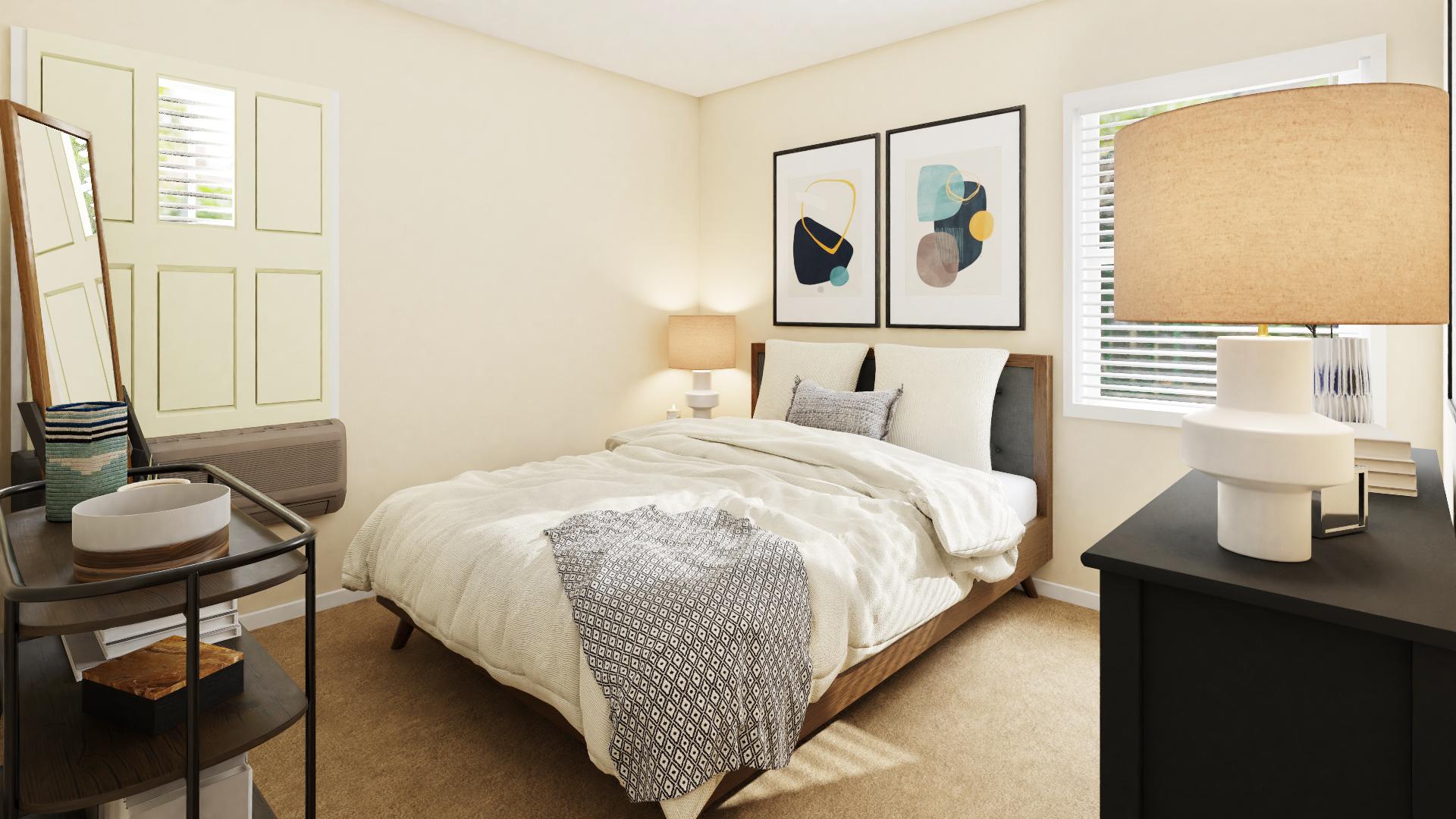 An Industrial Modern Bedroom With Abstract Art