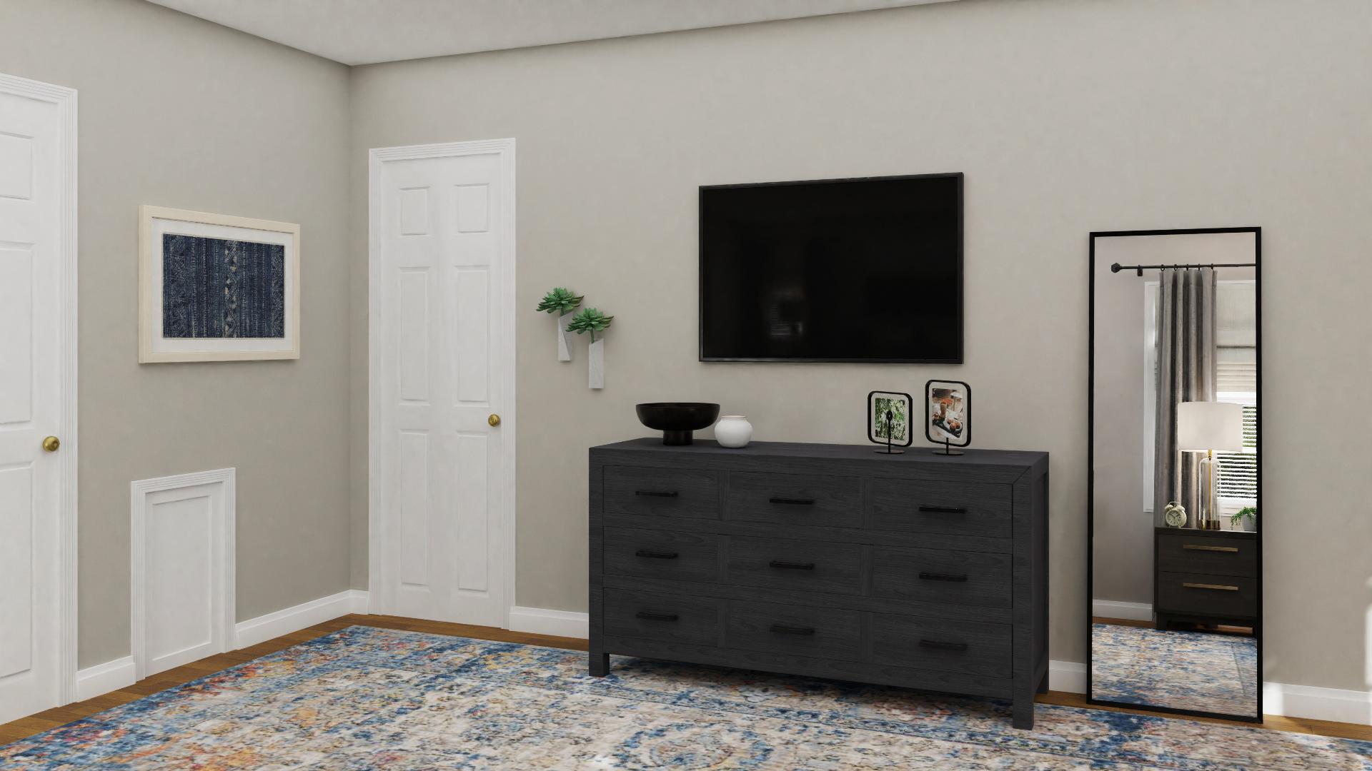 A Batik Rug Dominates This Modern Bedroom 