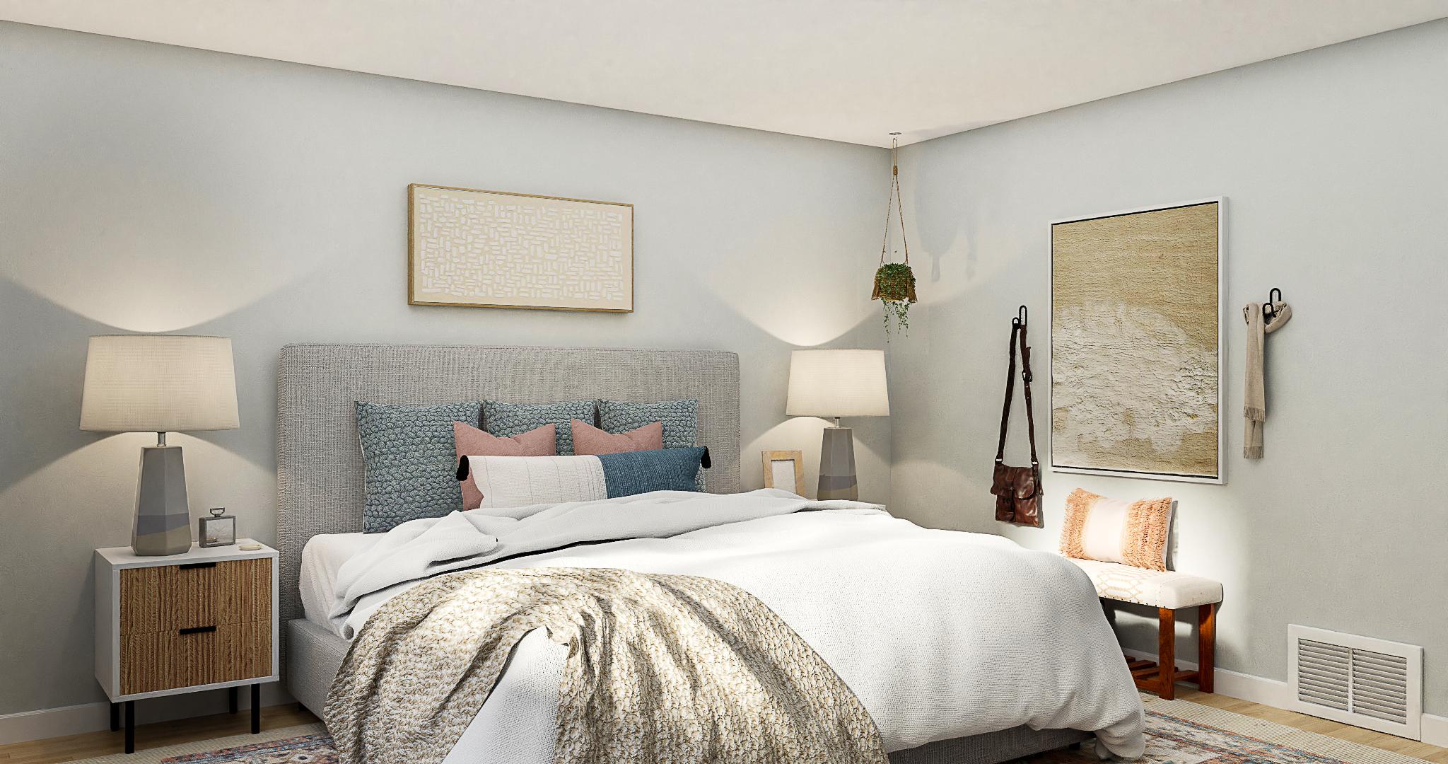 A Serene Bohemian Bedroom With Storage & Style