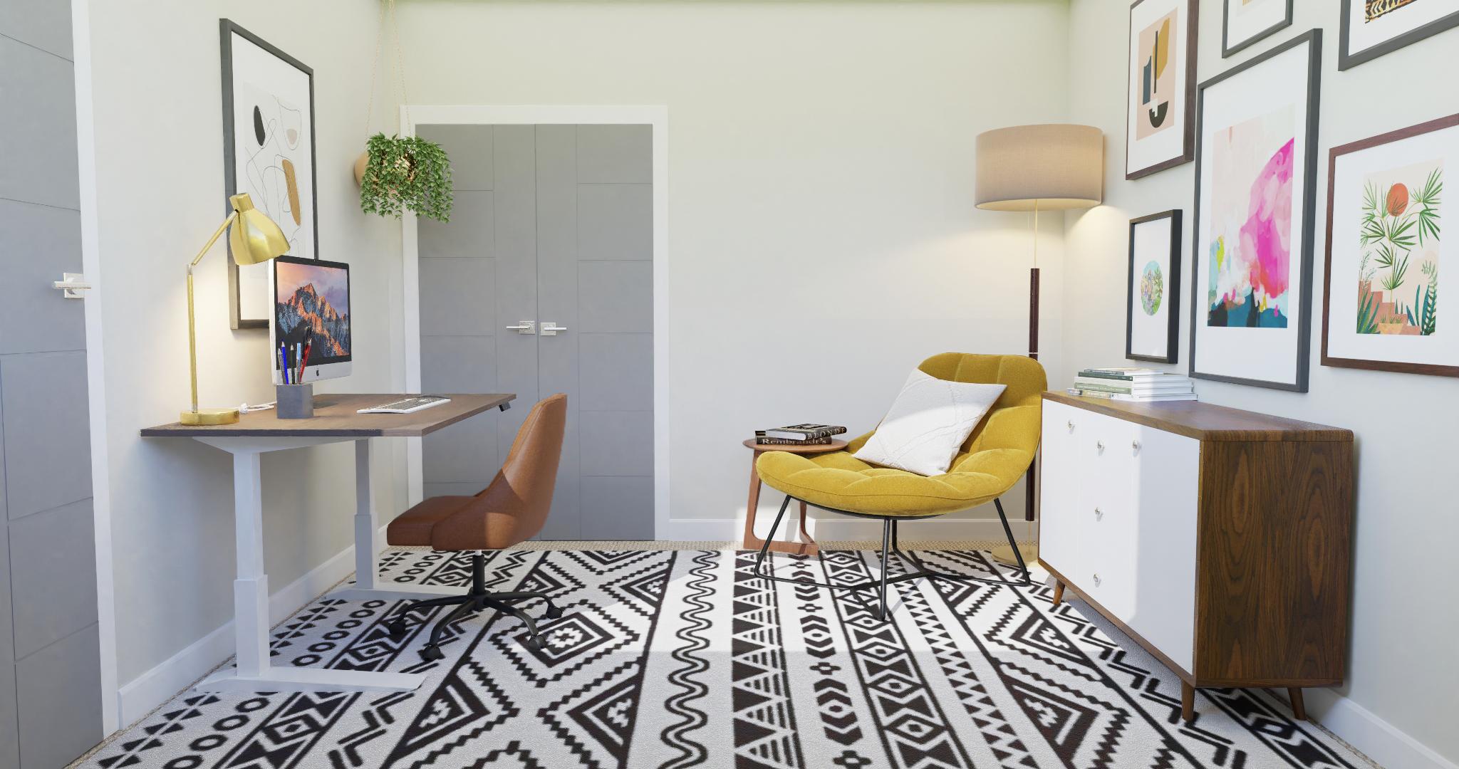 Playful Art & Monochrome Hues: A Bohemian Home Office