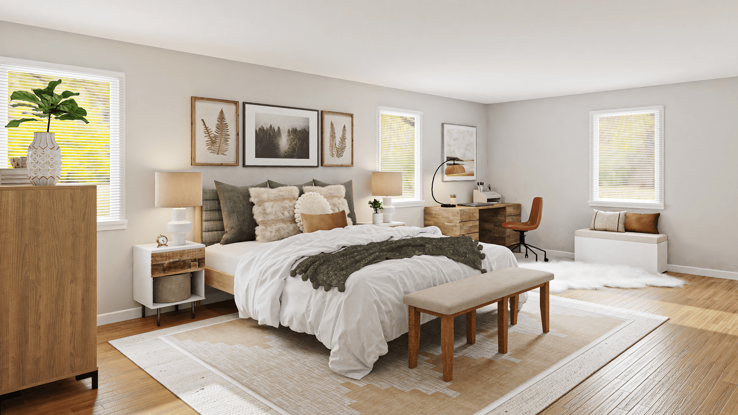 A Rustic Boho Bedroom With Heavy Fur Accents