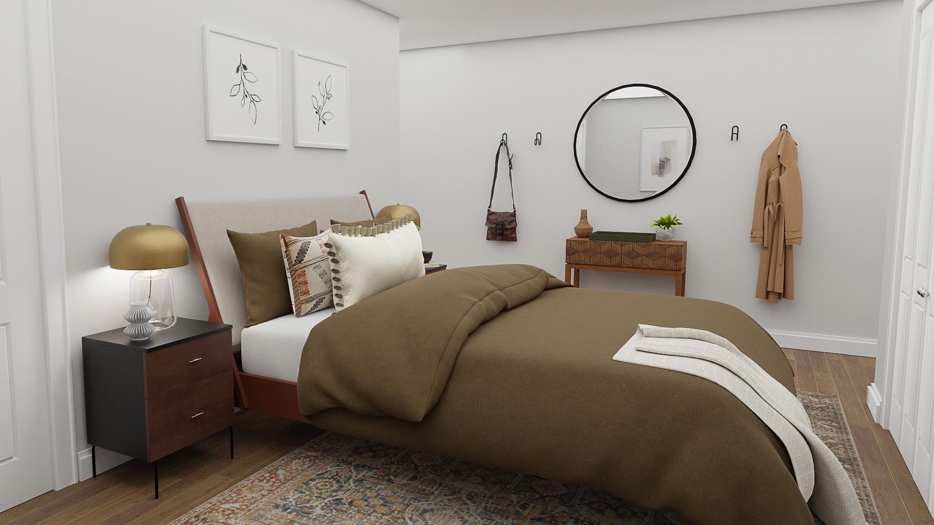 Mid-Century Industrial Bedroom In Rust Tones