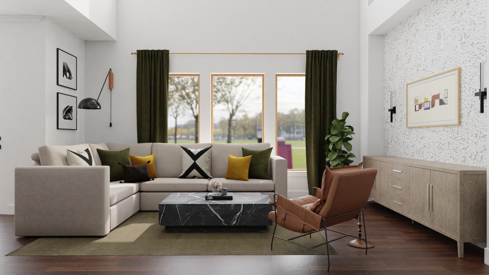 An Industrial Living-Dining Room In Earthy Tones & Masculine Vibes