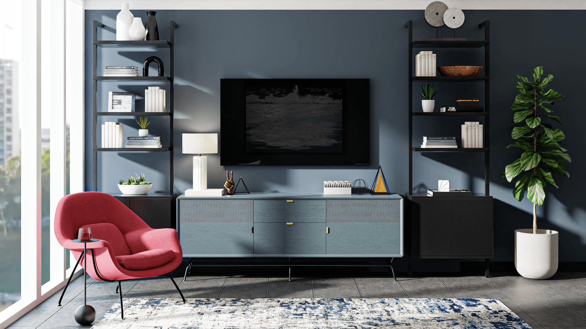 Red & Gray Hues: A Modern Living Room