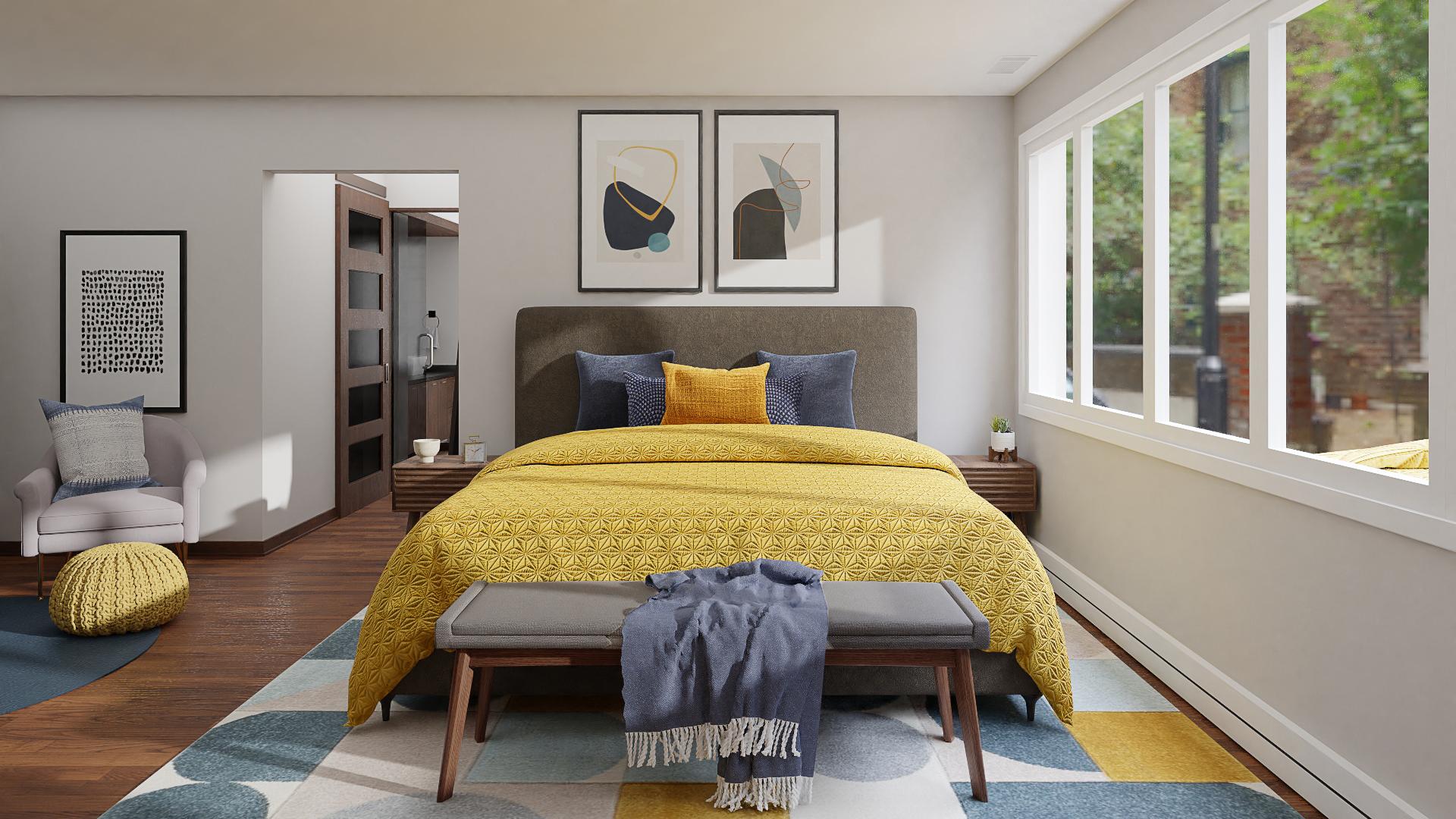 A Ray Of Sunshine In This Mid-Century Modern Bedroom