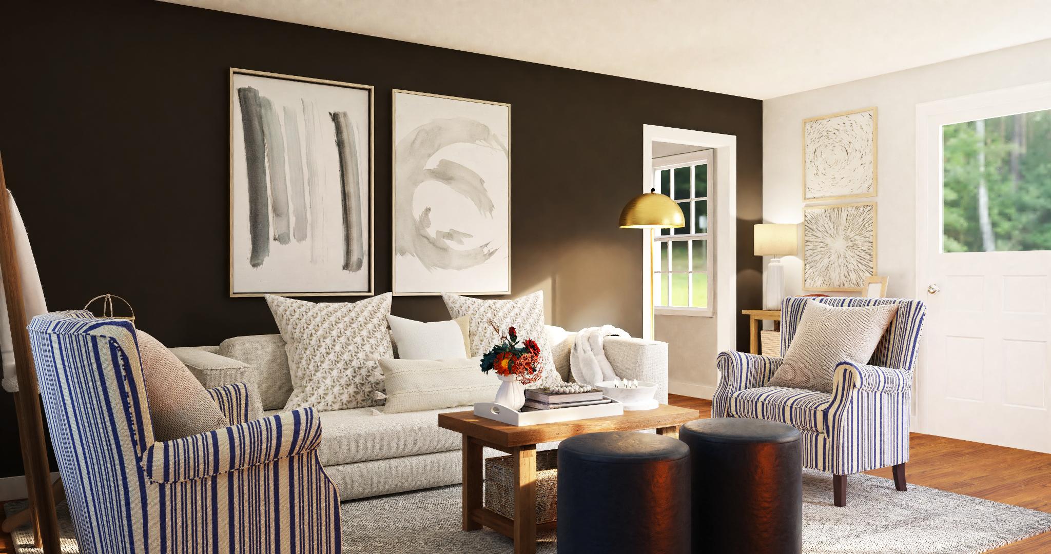A Transitional Living Room Bursting In Bronze Hue