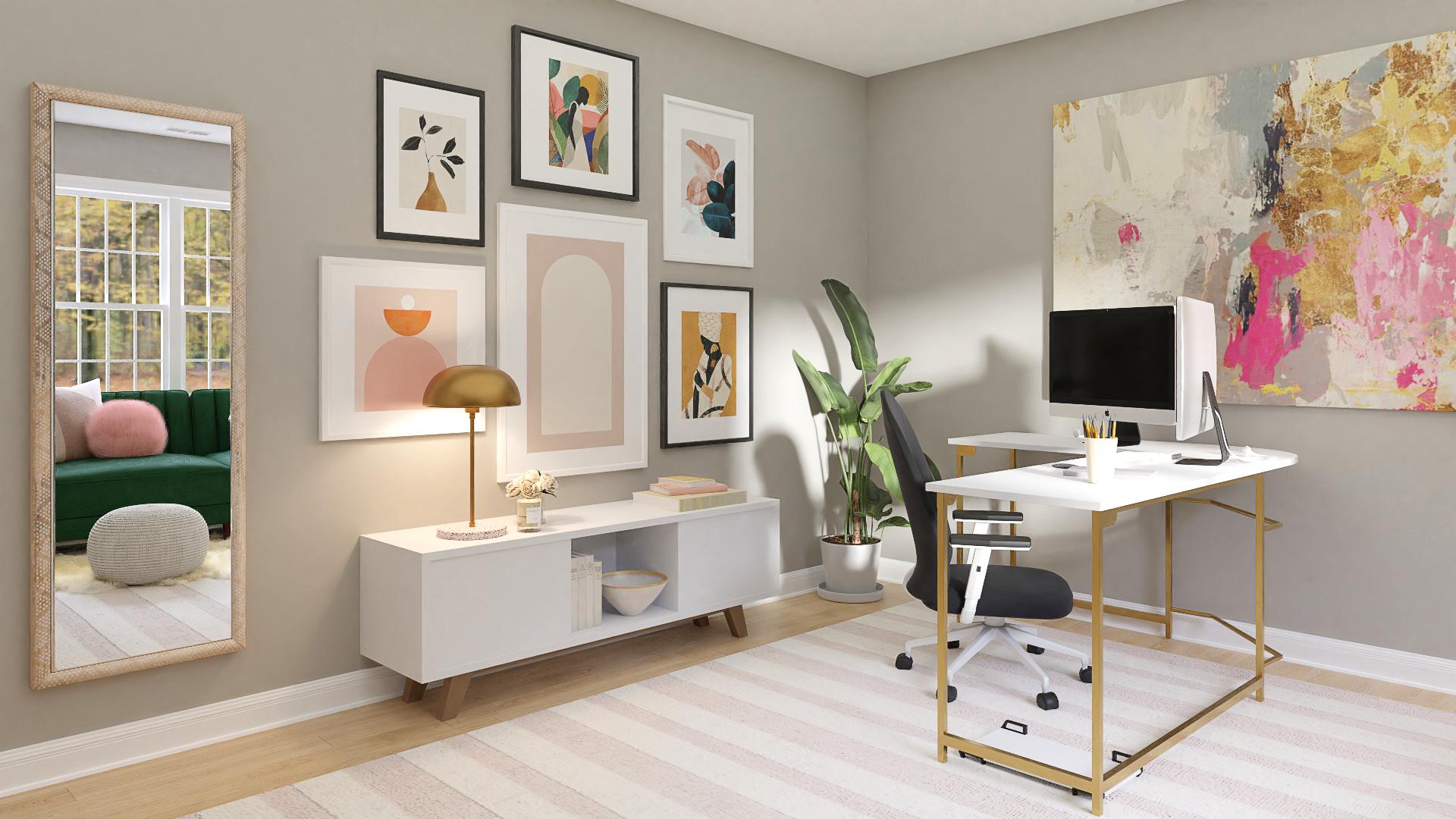 Emerald Greens & Gold Tones: A Glam Home Office