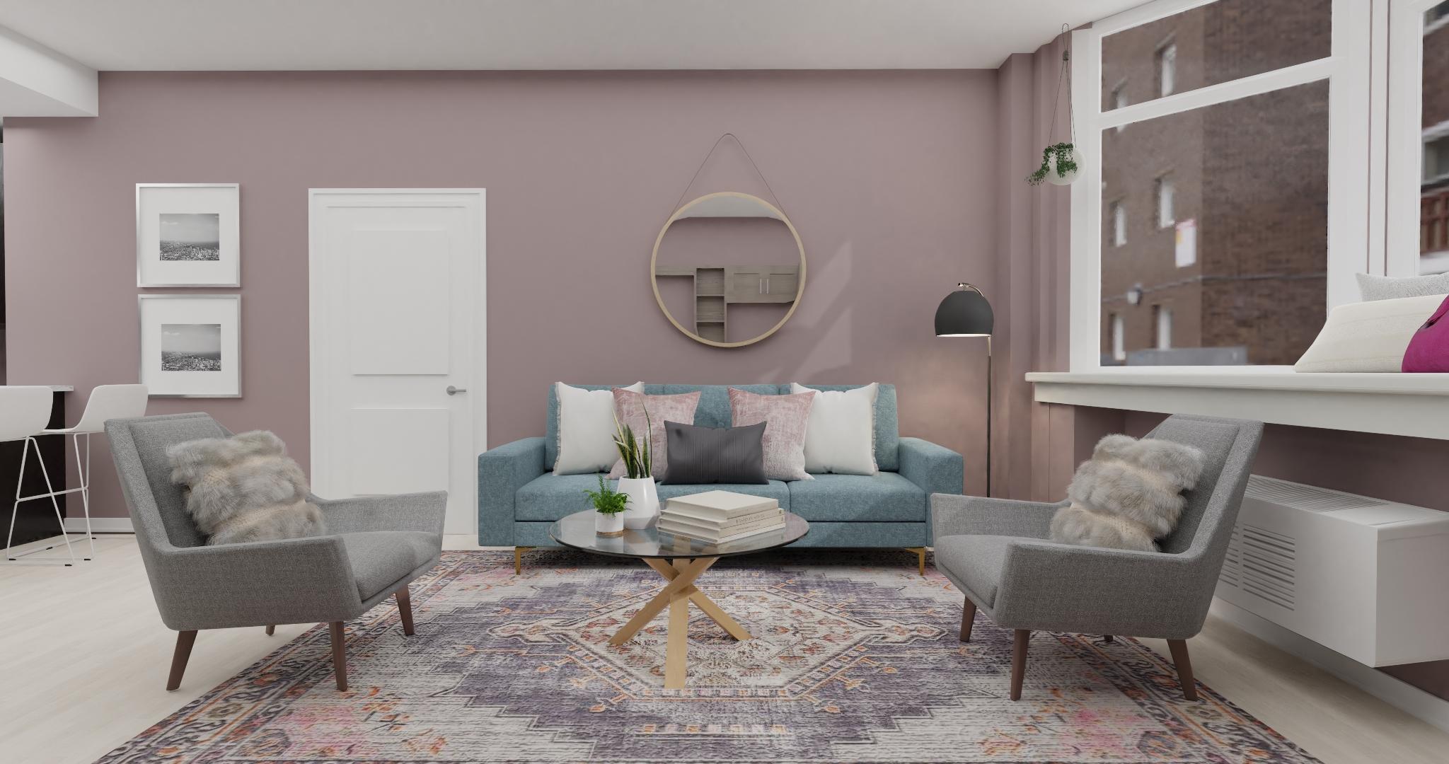 Lavender Walls Make This Eclectic Living/Dining Room Look Chic 