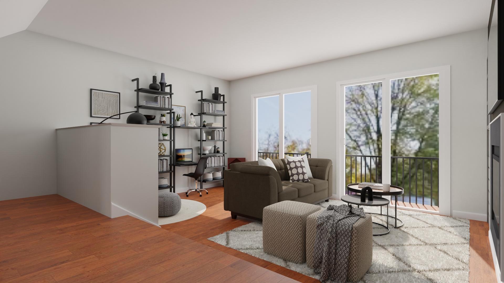 A Transitional Living Room & Home Office Filled With Tranquillity