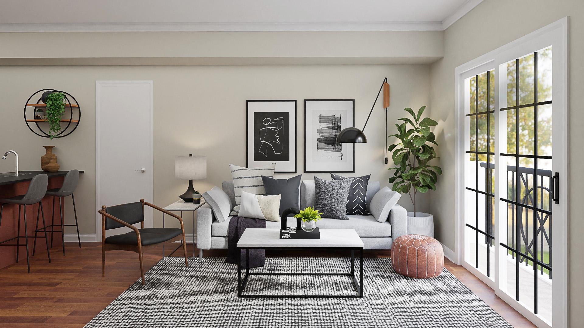 White & Black Art: A French Country Living Room