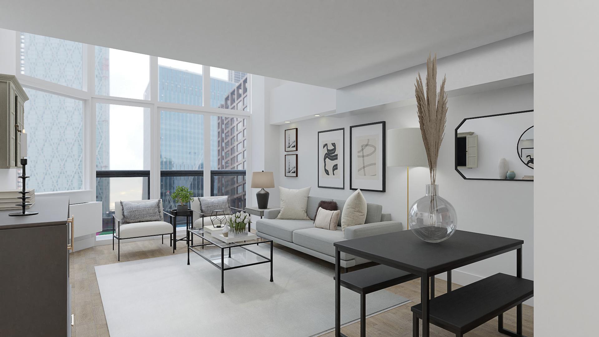 A Gray & Black Modern Industrial Living/Dining Room