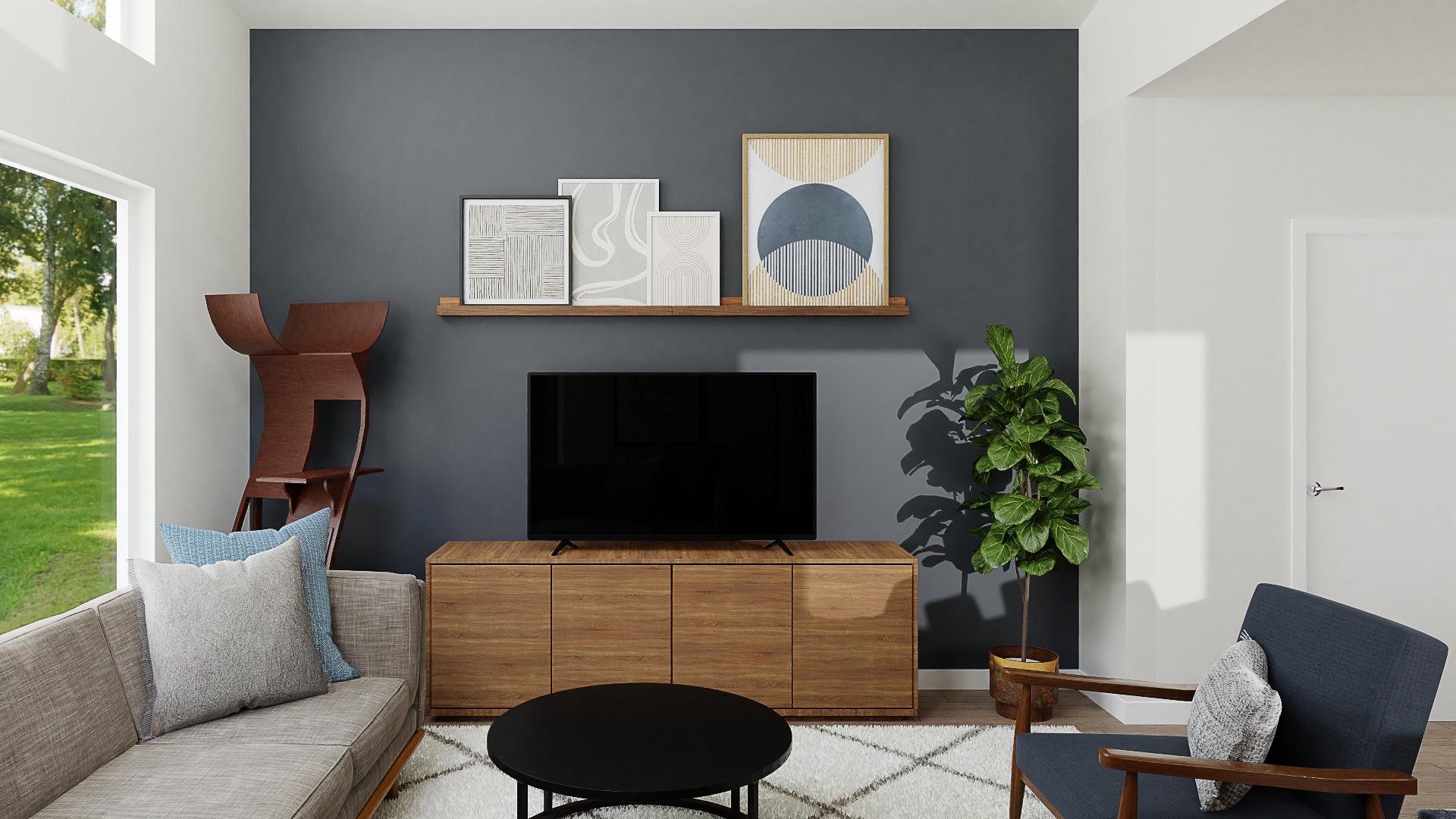 Cat Friendly Mid-Century Industrial Living & Dining Room