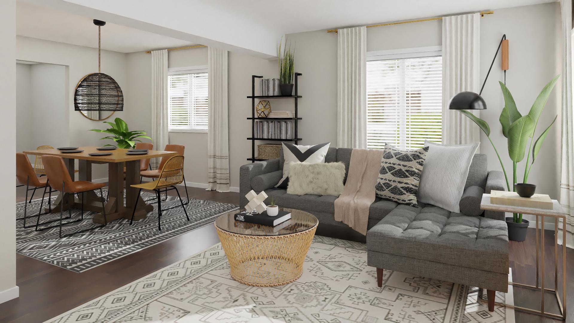Rattan & Wicker Accents: A Mid-Century Boho Living/Dining Room
