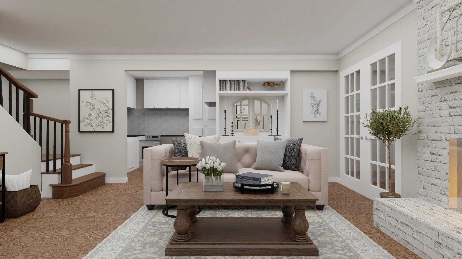 A Transitional Living Room In Pastel Tones