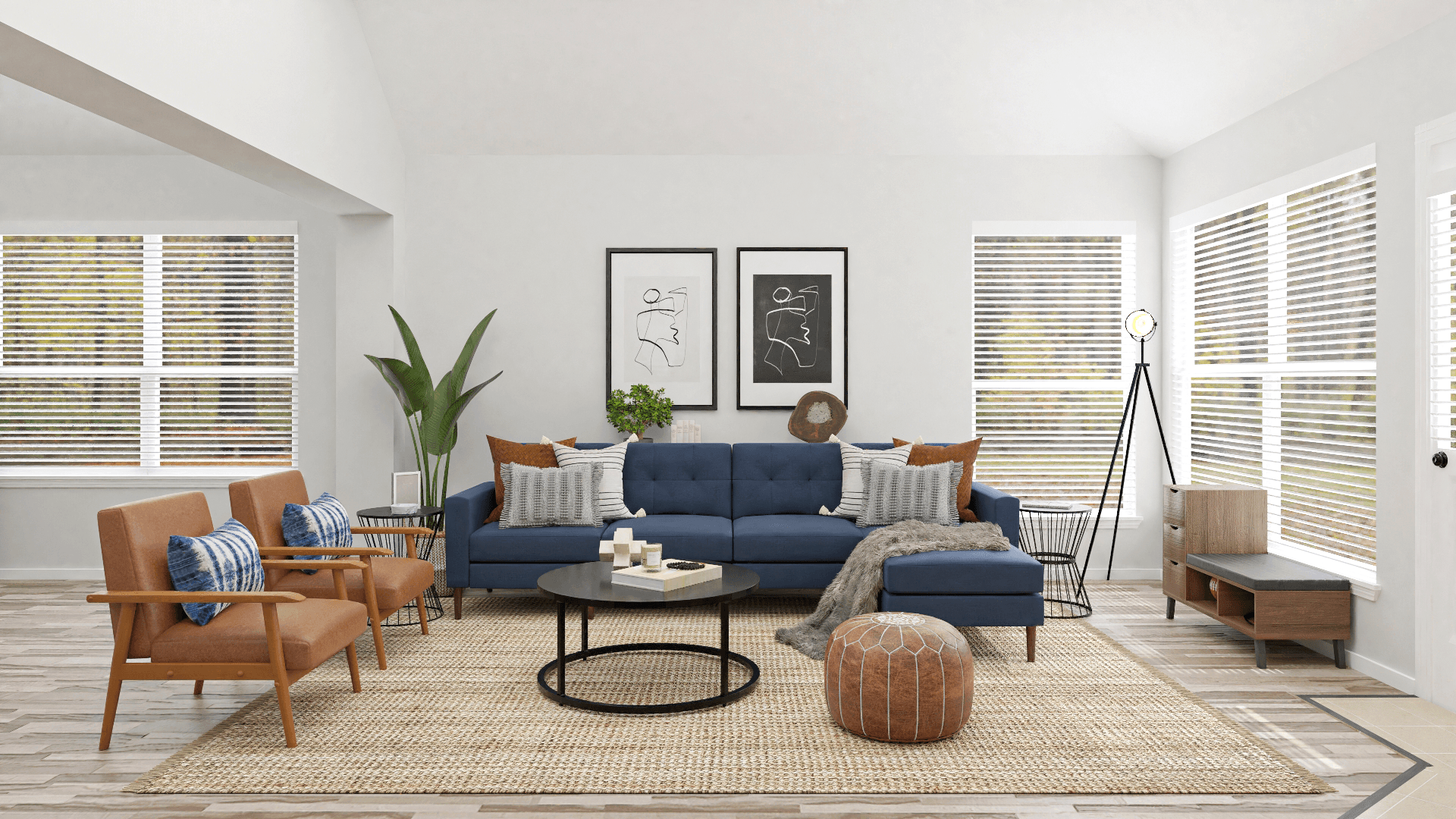 Tripod Floor Lamp: An Industrial Modern Living Room